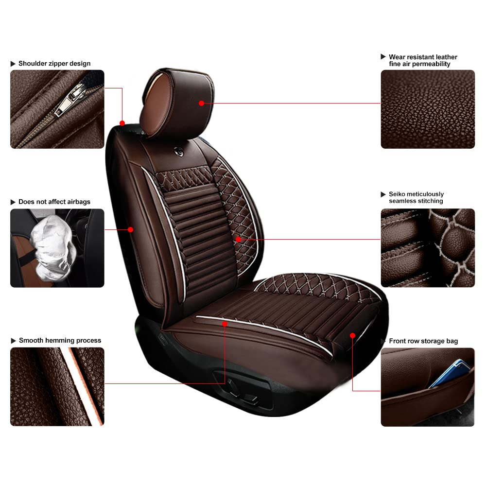 Surekit Custom PU Leather Car Seat Cover for Lexus CT, ES, GS, GX, LS, LX, NX, RX, RC, LC, UX, SC, HS - 5-Seat Full Set Needlework Seat Protector (Brown) | Premium Comfort & Protection for Daily Commute & Road Trips