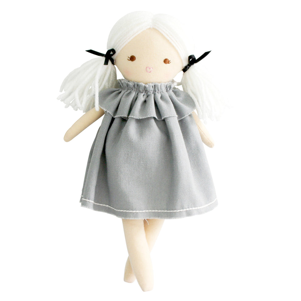 Alimrose Mini Matilda Doll - Grey Plush Toy for Kids | Perfect for Collectors, Birthday Gifts & Room Decor | Cute Soft Stuffed Animal for Children's Bedroom, Nursery or Playroom