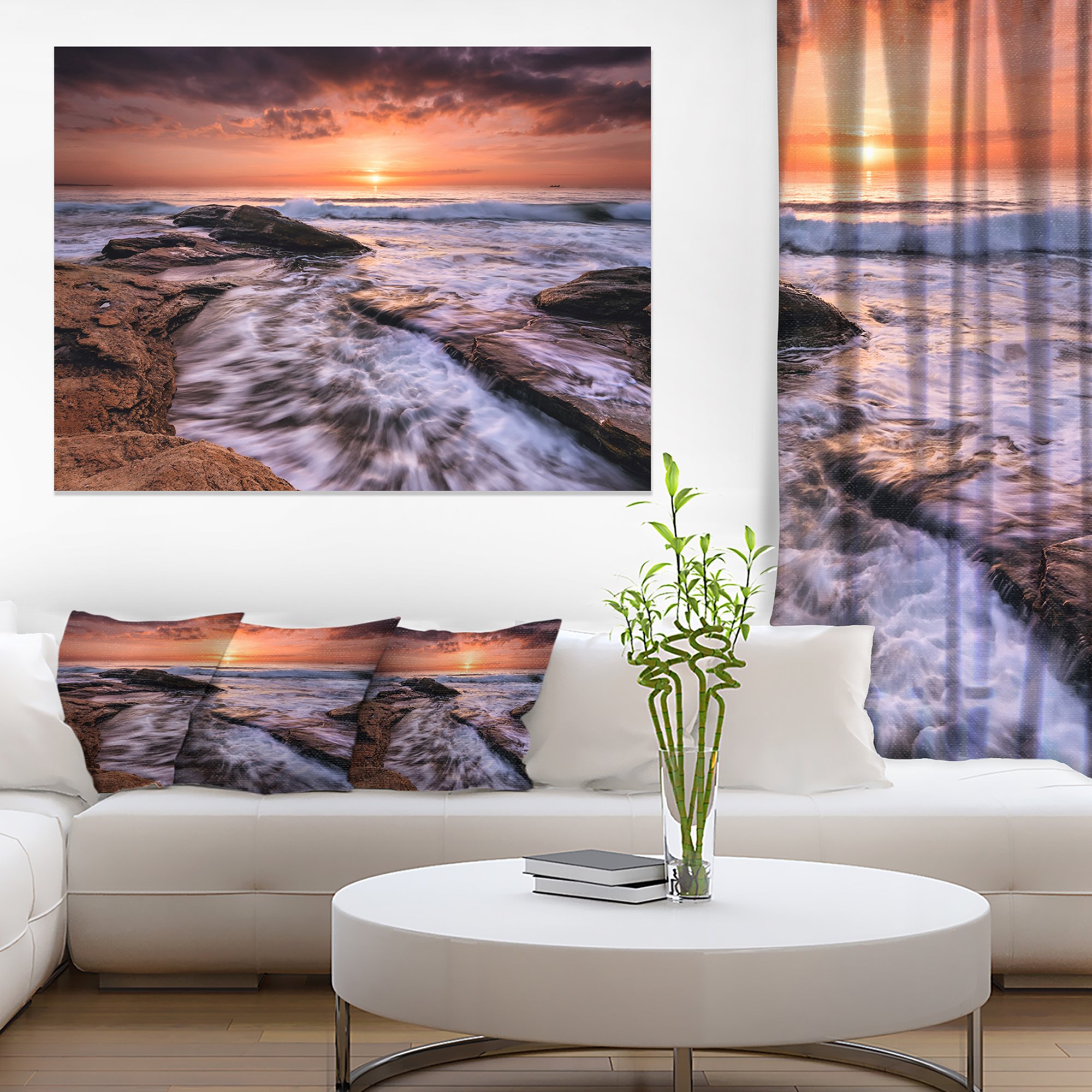 Waves Hitting Rocky Beach Burgas Bay Seashore Canvas Art Print - Coastal Wall Decor for Living Room, Bedroom & Office - Ocean Landscape Painting for Beach House & Seaside Theme Decor