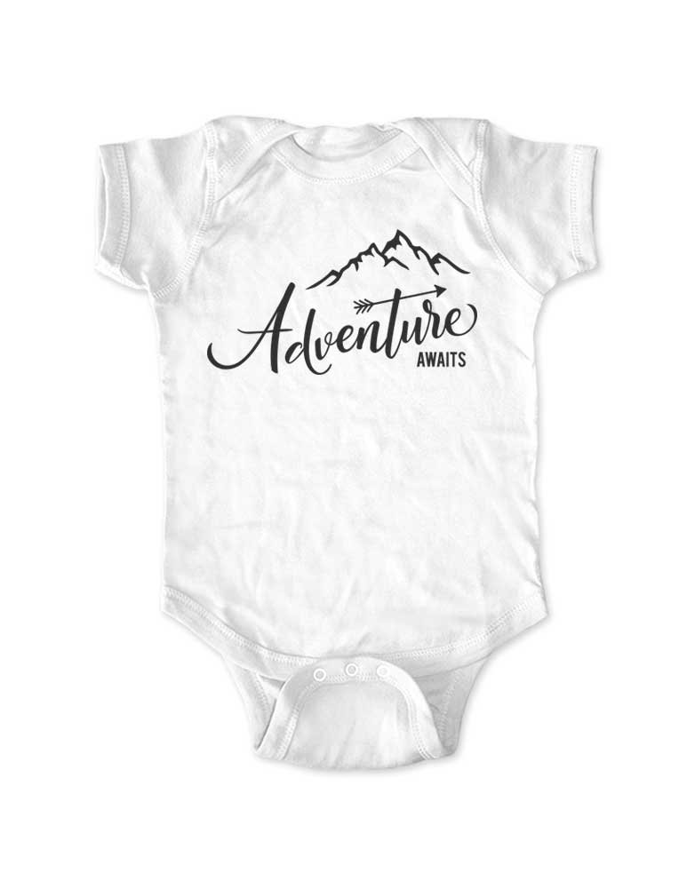 Adorable Boho Baby Bodysuit - Funny 'Adventure Awaits' Mountain Design for Pregnancy Announcement & Newborn Photos | Perfect for Gender Reveal, Baby Shower Gifts & First Birthday Outfits