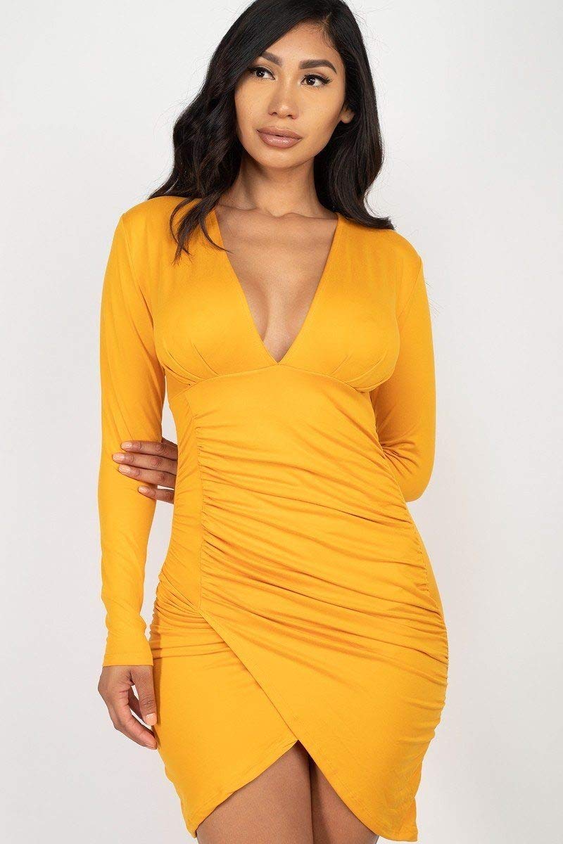 Burgundy Ruched Wrap Bodycon Dress for Night Out