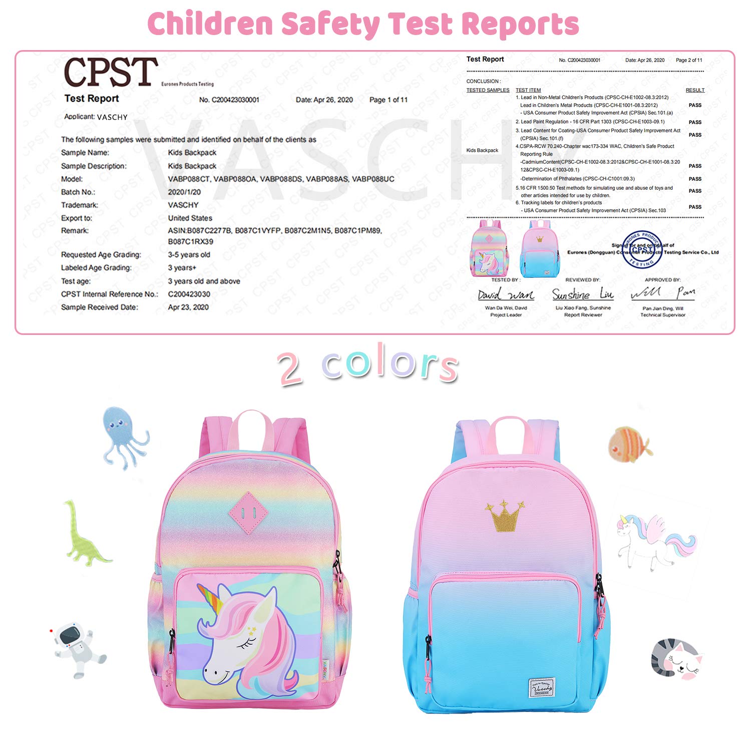 VASCHY Kids Backpack for Girls Ages 2-8 - Lightweight School Backpack with Adjustable Chest Strap for Kindergarten, Elementary, Travel & Outdoor Adventures | Perfect Gift for Toddlers & Little Girls