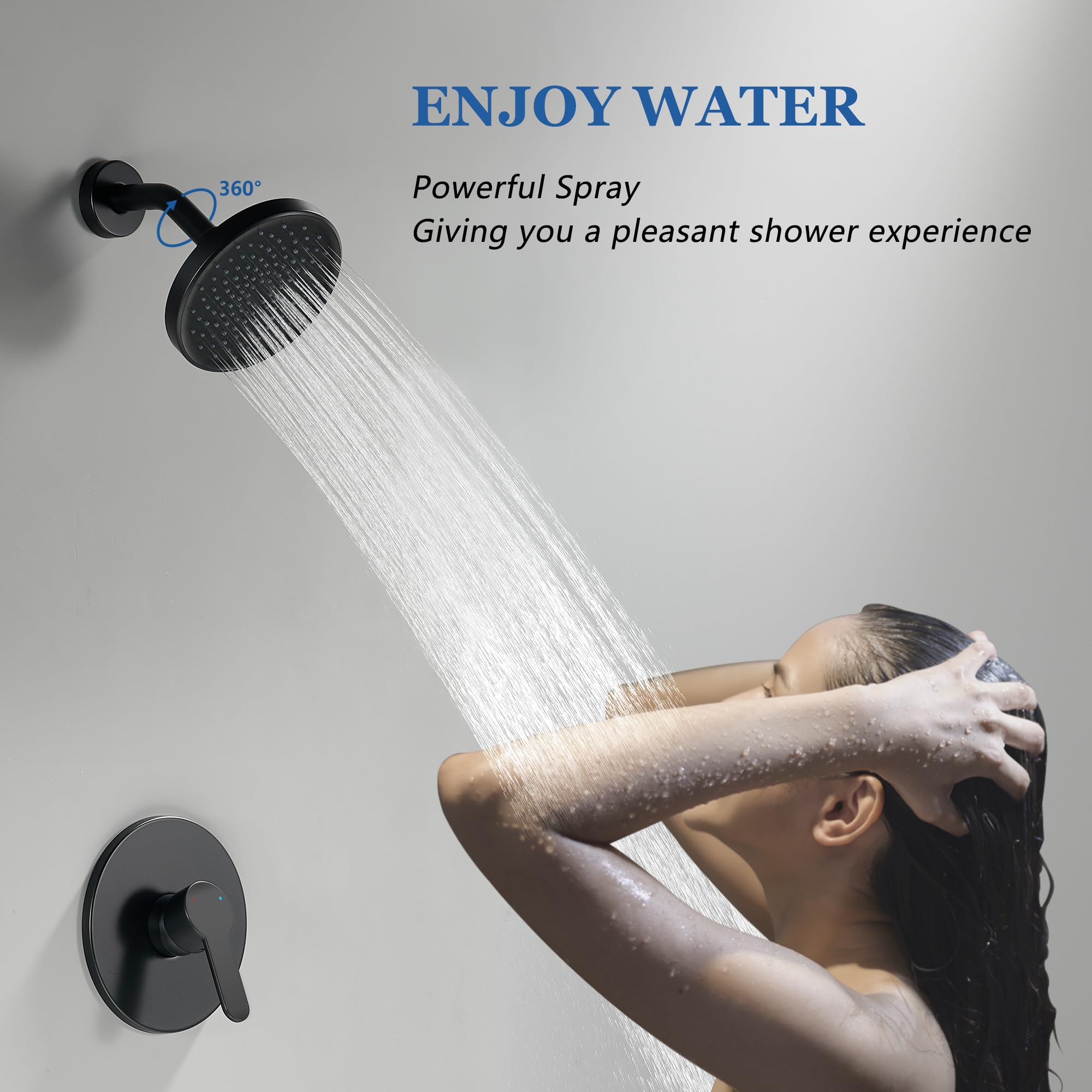 Tohlar Matte Black Shower Faucet Set - 6 Inch Rainfall Shower Head with Single Handle Valve, Tub Spout & Trim Kit for Bathroom Remodel | Modern Bathroom Upgrade for Spa-Like Experience