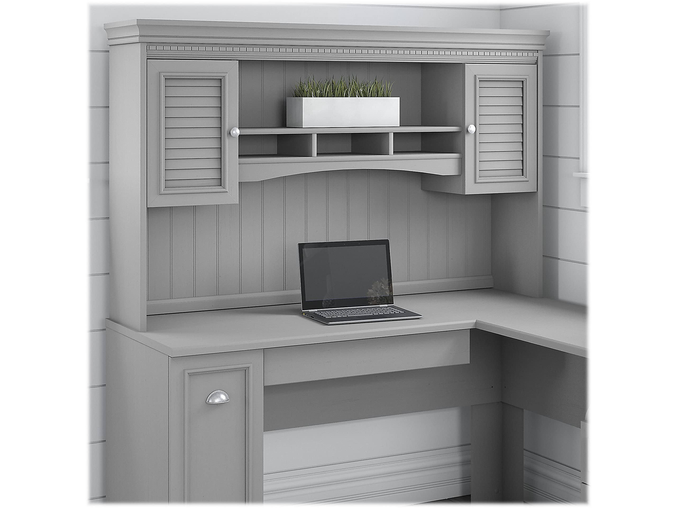 Bush Furniture Fairview 60W L-Shaped Desk Hutch in Cape Cod Gray - Home Office Storage with Shelves & Cabinets | Perfect for Small Spaces & Organization