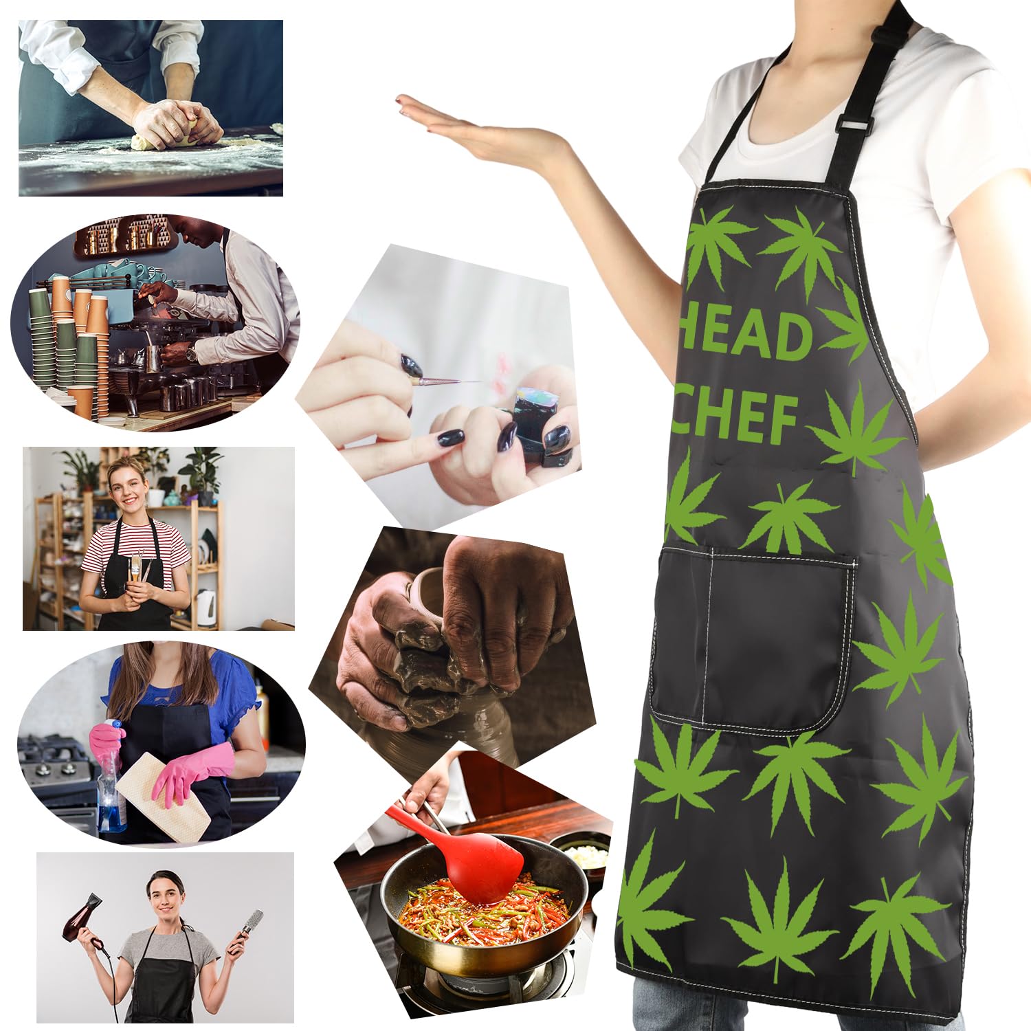 MBMSO Head Chef Apron with Marijuana Leaf Design - Funny Weed Kitchen Apron for Stoners & Cannabis Lovers - Perfect for Cooking, Baking, BBQ & Cannabis-Themed Parties
