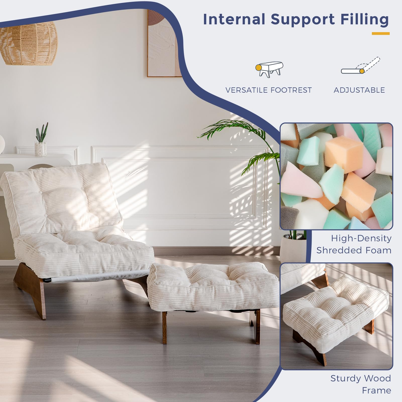 MAXYOYO Adjustable Accent Chair with Ottoman Set - Tufted Lounge Chair in Beige for Living Room, Bedroom & Office Comfort