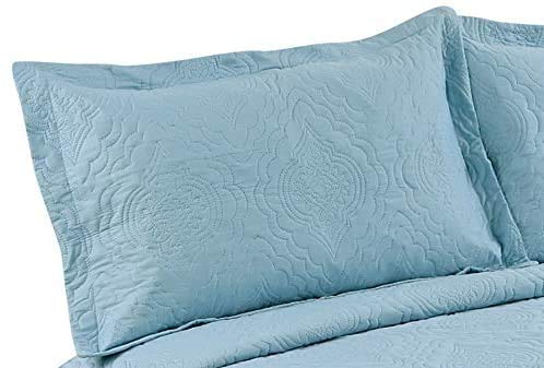 Pinsonic Embossed 3-Piece Quilt Set - Ultra Soft King Size Bedspread with 2 Shams in Aqua Blue | Luxury Bedding for Master Bedroom, Guest Room & Hotel Decor