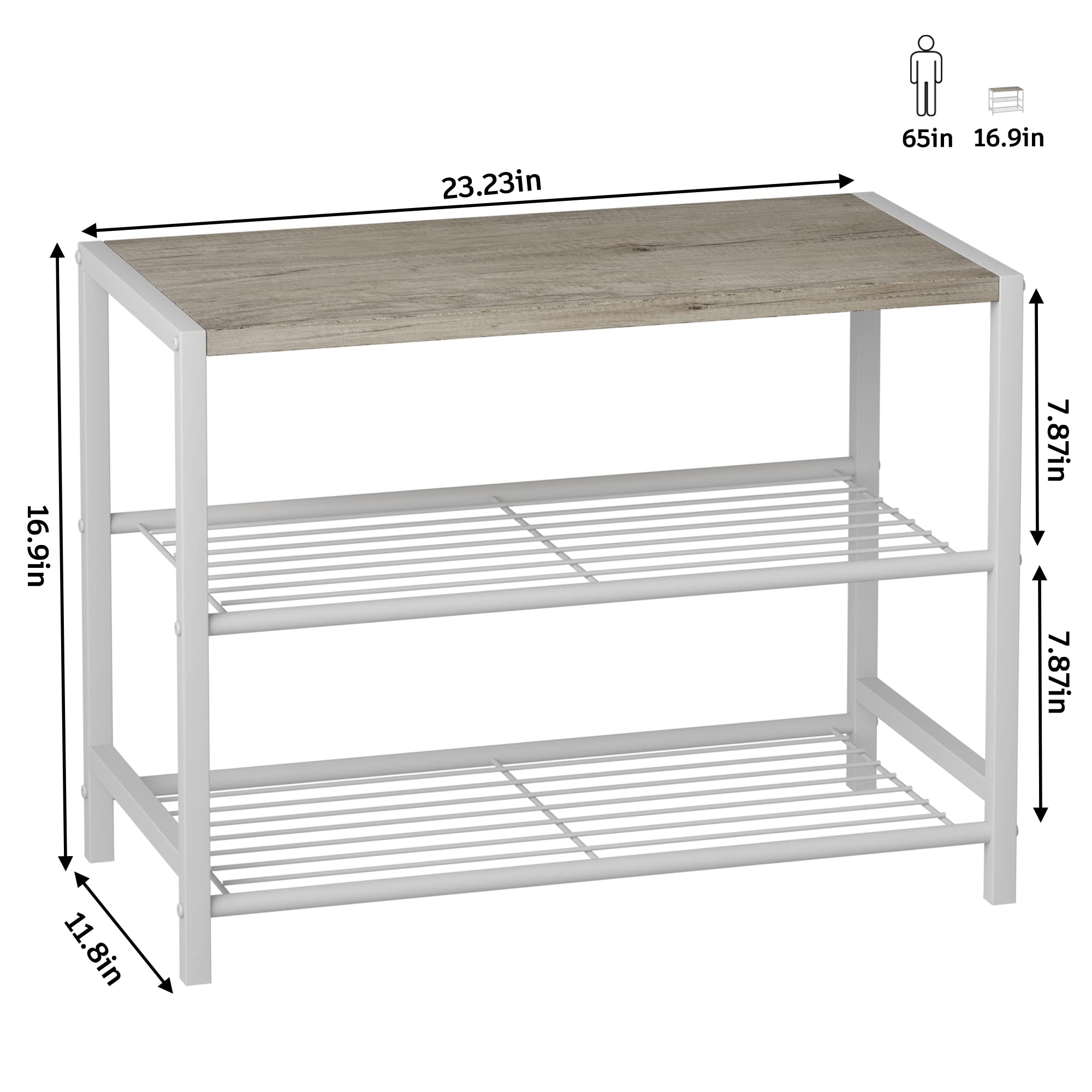 HOMEFORT 3-Tier Metal Shoe Rack - Space Saving Shoe Storage Shelf, Industrial Shoe Organizer Tower for Closet, Entryway & Small Spaces - Durable Narrow Shoe Table with White Oak Finish - Perfect for Apartments, Dorm Rooms & Mudroom Organization