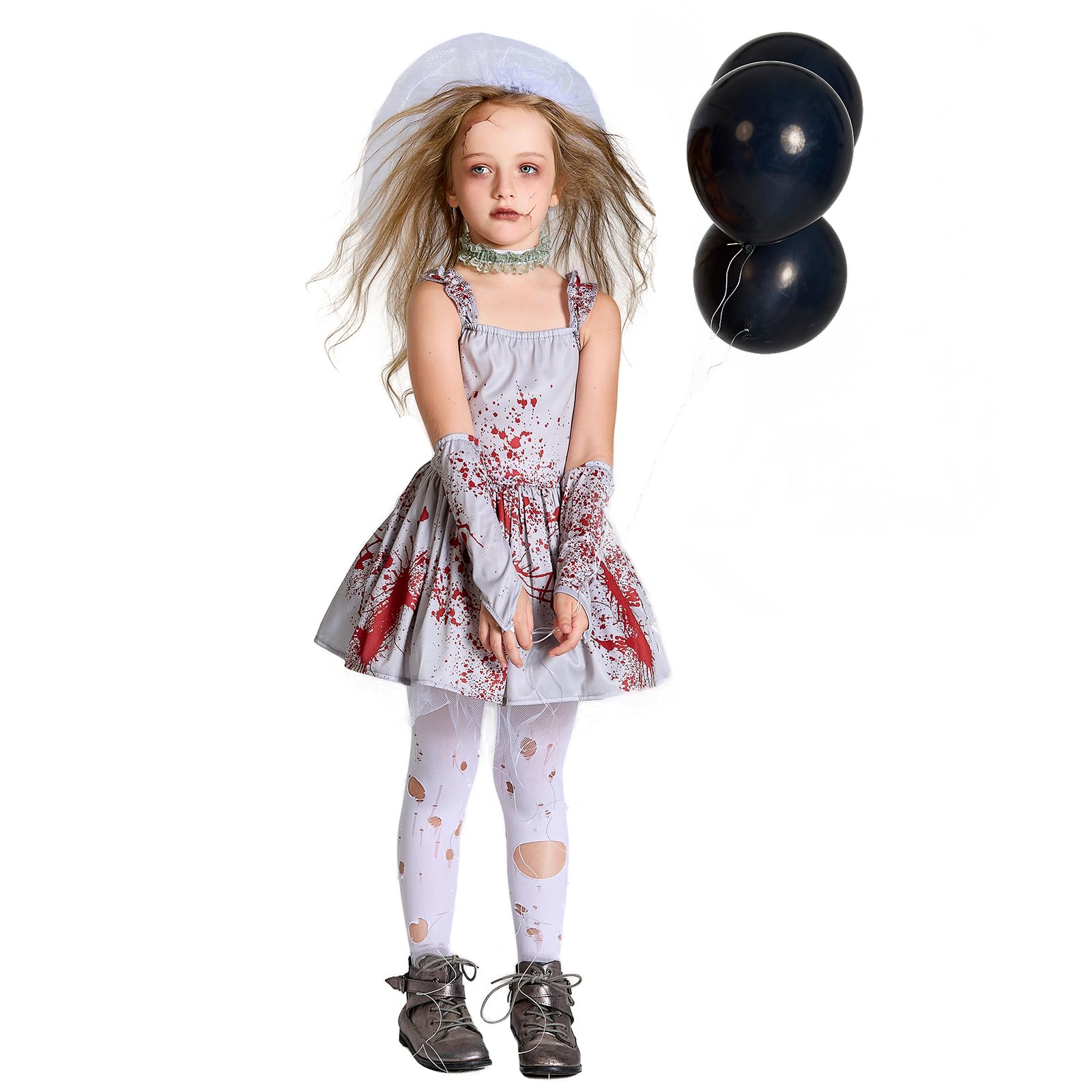 Ghost Bride Costume for Girls - Bloody Zombie Wedding Dress Halloween Outfit | Scary Horror Costume for Kids & Teens | Perfect for Halloween Parties, Cosplay & Themed Events