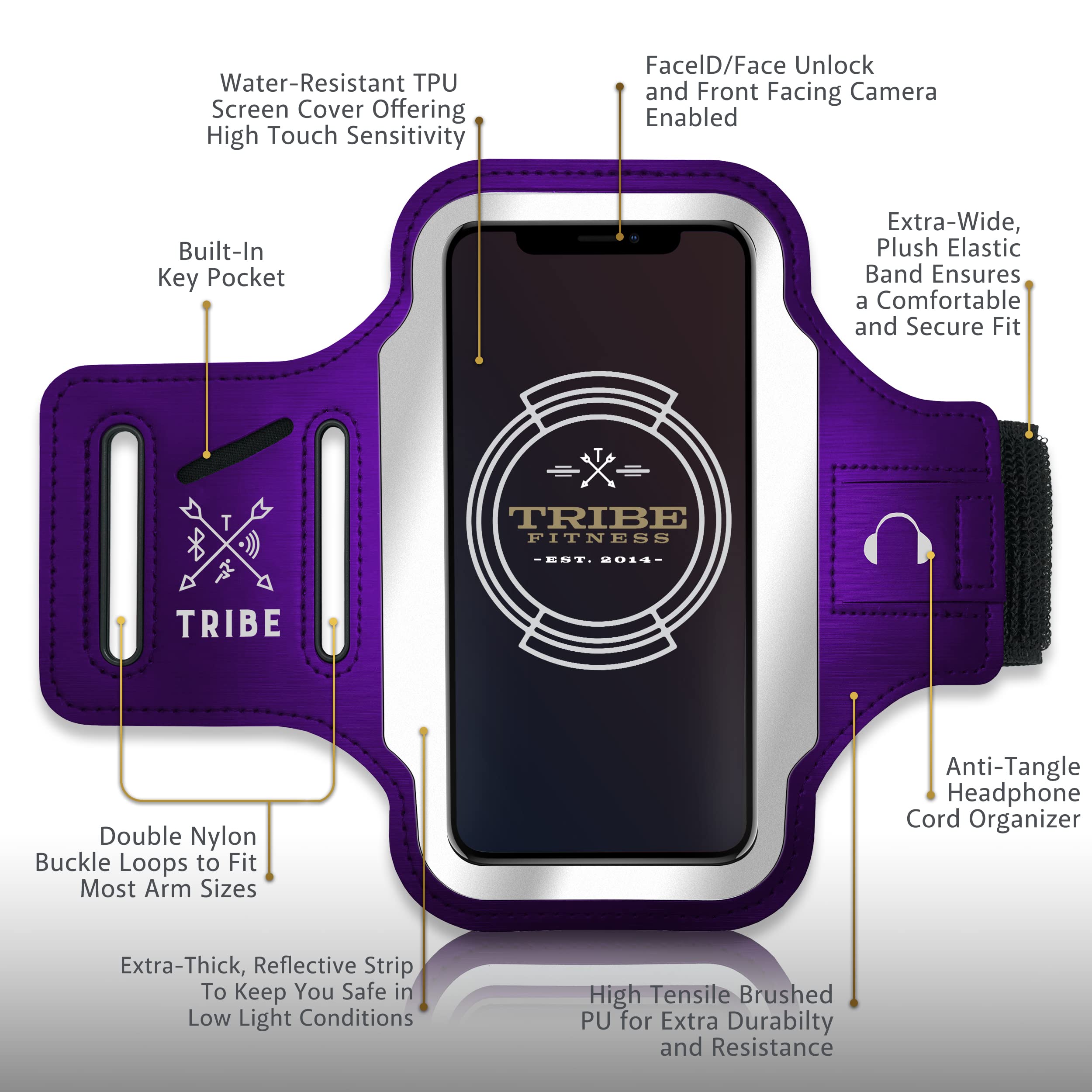 TRIBE Running Phone Holder Armband for iPhone & Galaxy - Adjustable Sports Arm Band for Women & Men - Perfect for Running, Jogging, Walking, Gym Workouts - Fits All Smartphones with CC/Key Pocket - Ideal for Fitness Enthusiasts & Outdoor Activities