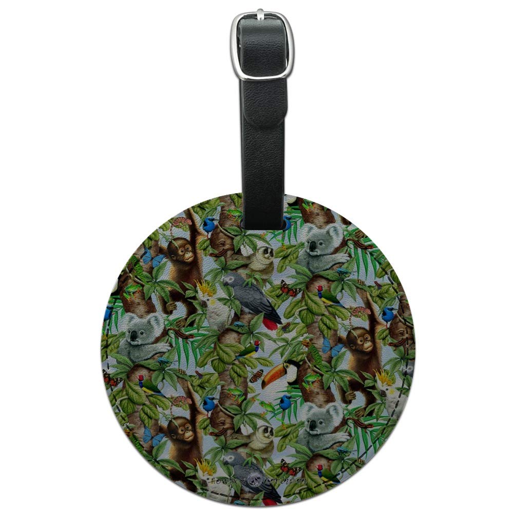Koala Pattern Round Leather Luggage Tag - Animal Tree of Life Design ID Card Holder for Travel Bags & Suitcases | Perfect for Vacation, Business Trips & Backpacking