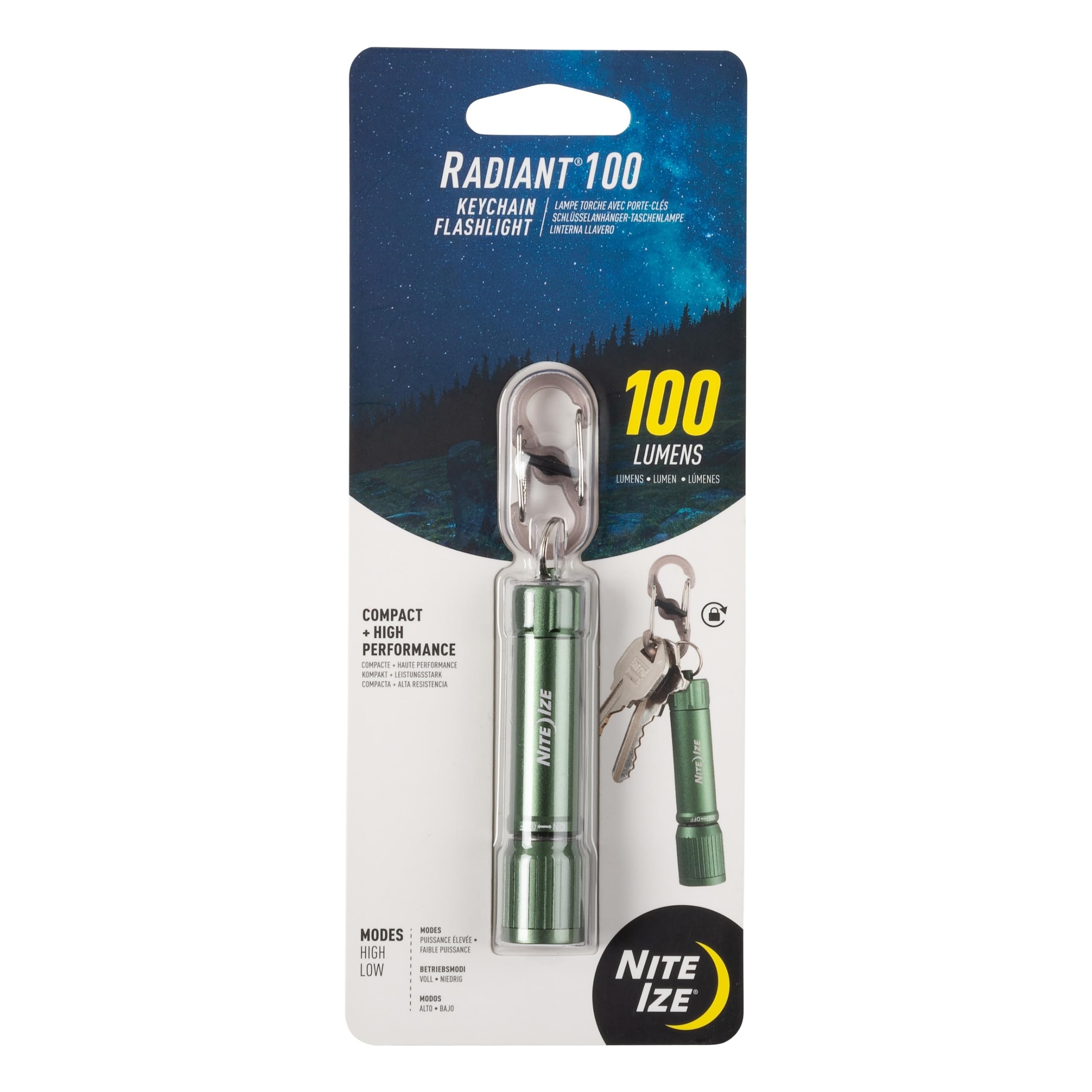 Nite Ize Radiant 100 Keychain Flashlight - 100 Lumen Waterproof Mini LED Flashlight for Keys, Backpacks & Outdoor Gear - Perfect for Camping, Hiking, Emergencies & Nighttime Safety - Olive Green