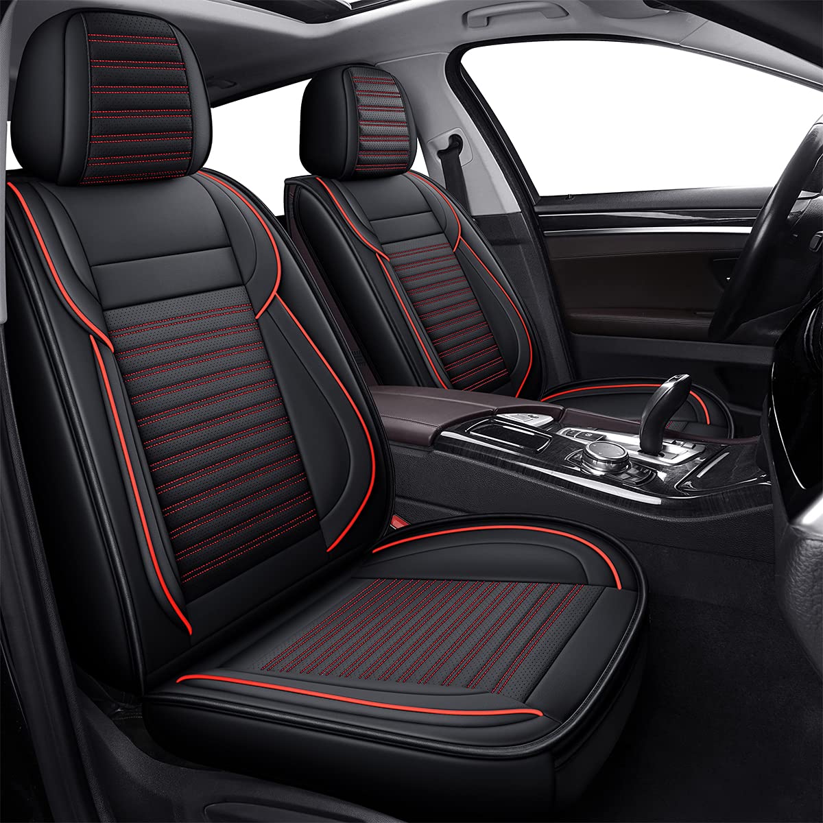 Premium LINGVIDO Car Seat Covers - Breathable Waterproof Faux Leather Universal Fit for Cars, SUVs, Trucks & Sedans | Anti-Slip Design with Backrest Support (Full Seat, Red) | Perfect for Daily Commute, Road Trips & Family Travel