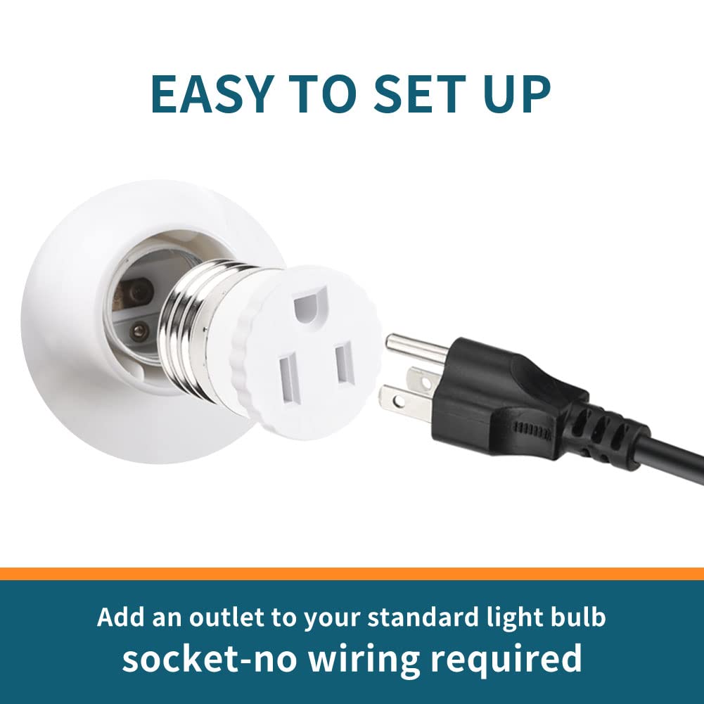 4 Pack Light Socket to Plug Adapter - Convert E26/E27 Bulb Socket to 2 Outlet Adapter (White) for Lamps, Christmas Lights & Home Decor