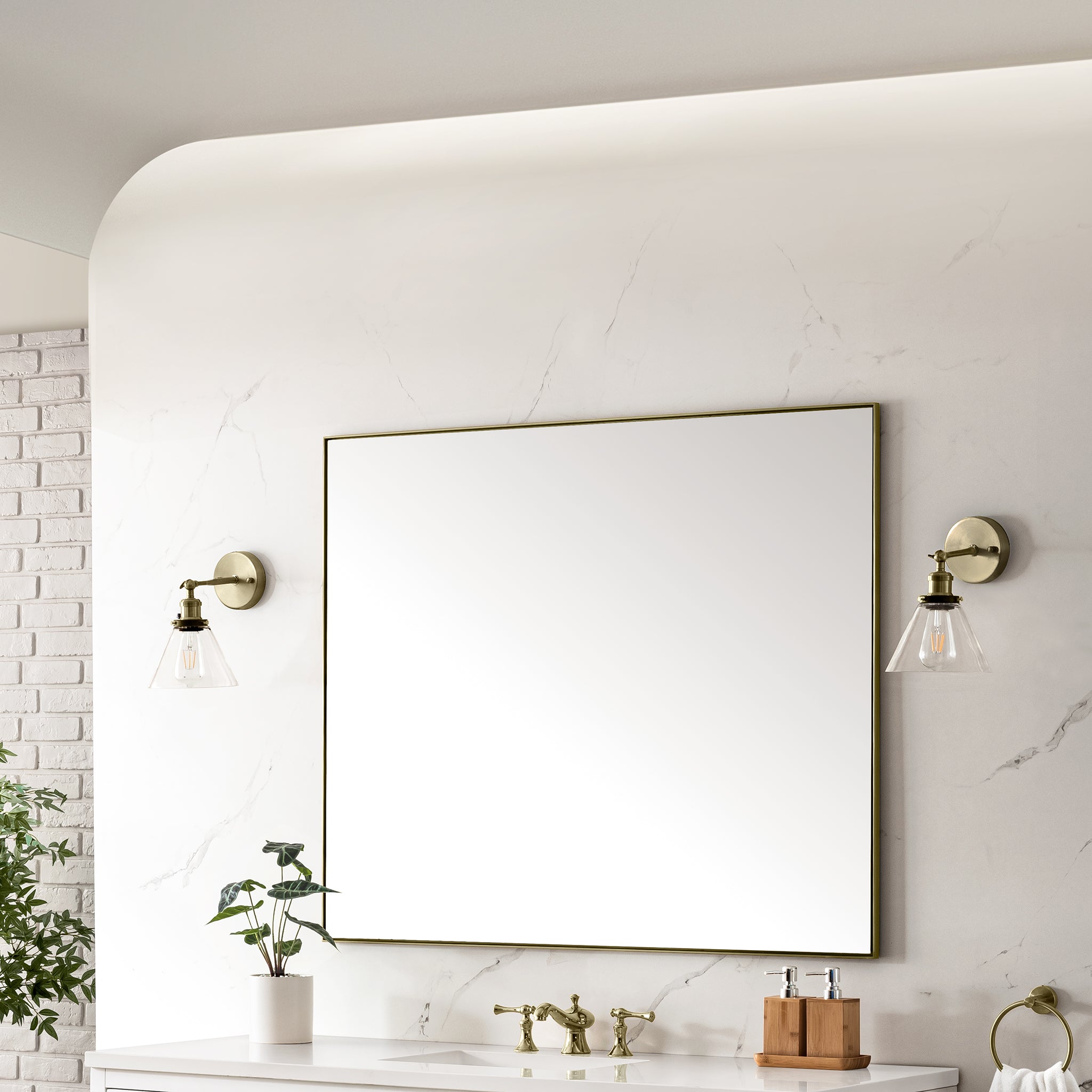 Rohe 48-Inch Round Wall Mirror with Champagne Brass Frame - Elegant Bathroom Vanity Mirror, Bedroom Decor & Entryway Statement Piece