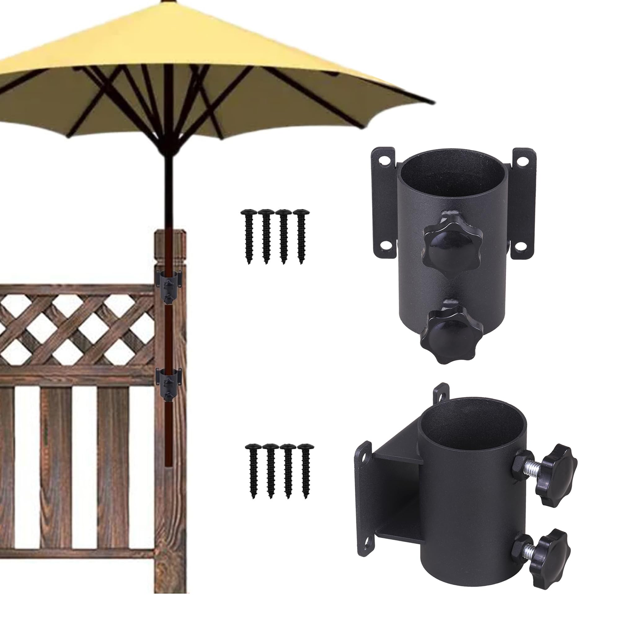 Heavy Duty Patio Umbrella Holder Stand - Adjustable Clamp Mount Bracket for Deck Railing, Fence, Balcony or Outdoor Courtyard - Perfect for Poolside, Garden, Backyard & Patio Relaxation (2-Pack)
