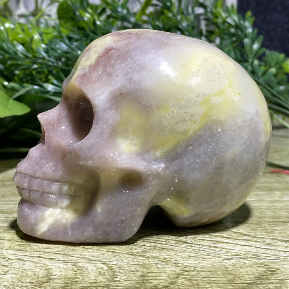 Natural Crystal Red Green Skull Tourmaline Carving - Healing Stones for Spiritual Feng Shui, Reiki Energy, Home Decor & Meditation Space Enhancement