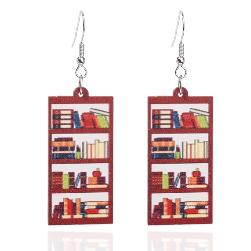 Wooden Bookcase Book Earring