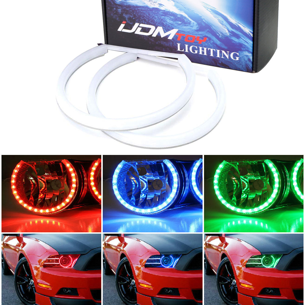 Frosted White Lens RGB LED Headlight Halo Rings with Remote Control - Compatible with 2013-2014 Ford Mustang | Upgrade Your Night Driving & Car Customization