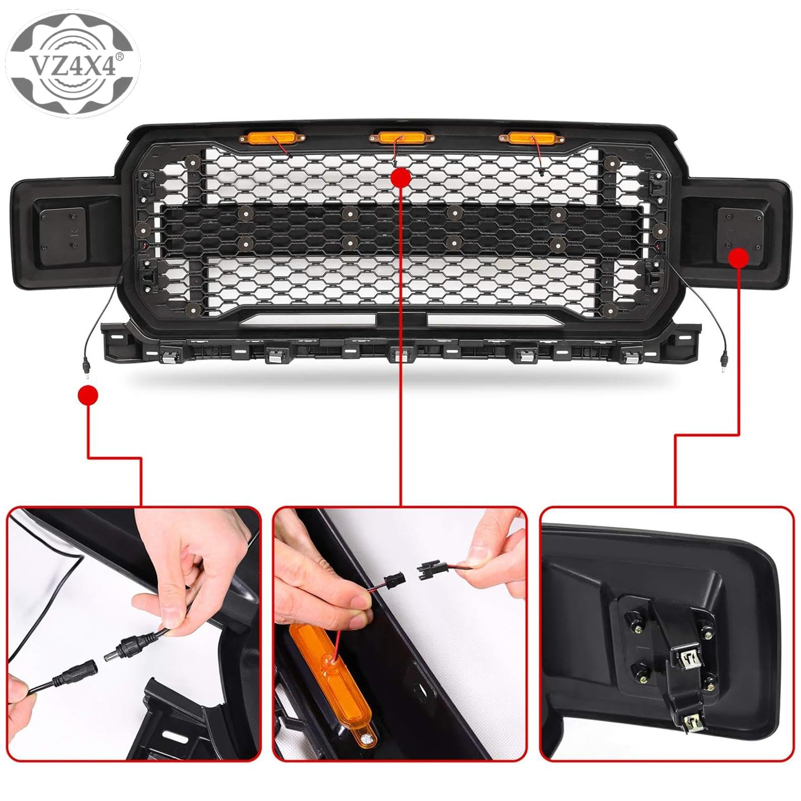 Ford F150 2018-2020 Raptor Style Matte Black Grille Mesh with DRL & Turn Signal Lights | Front Bumper Replacement | Off-Road & Street Style Upgrade
