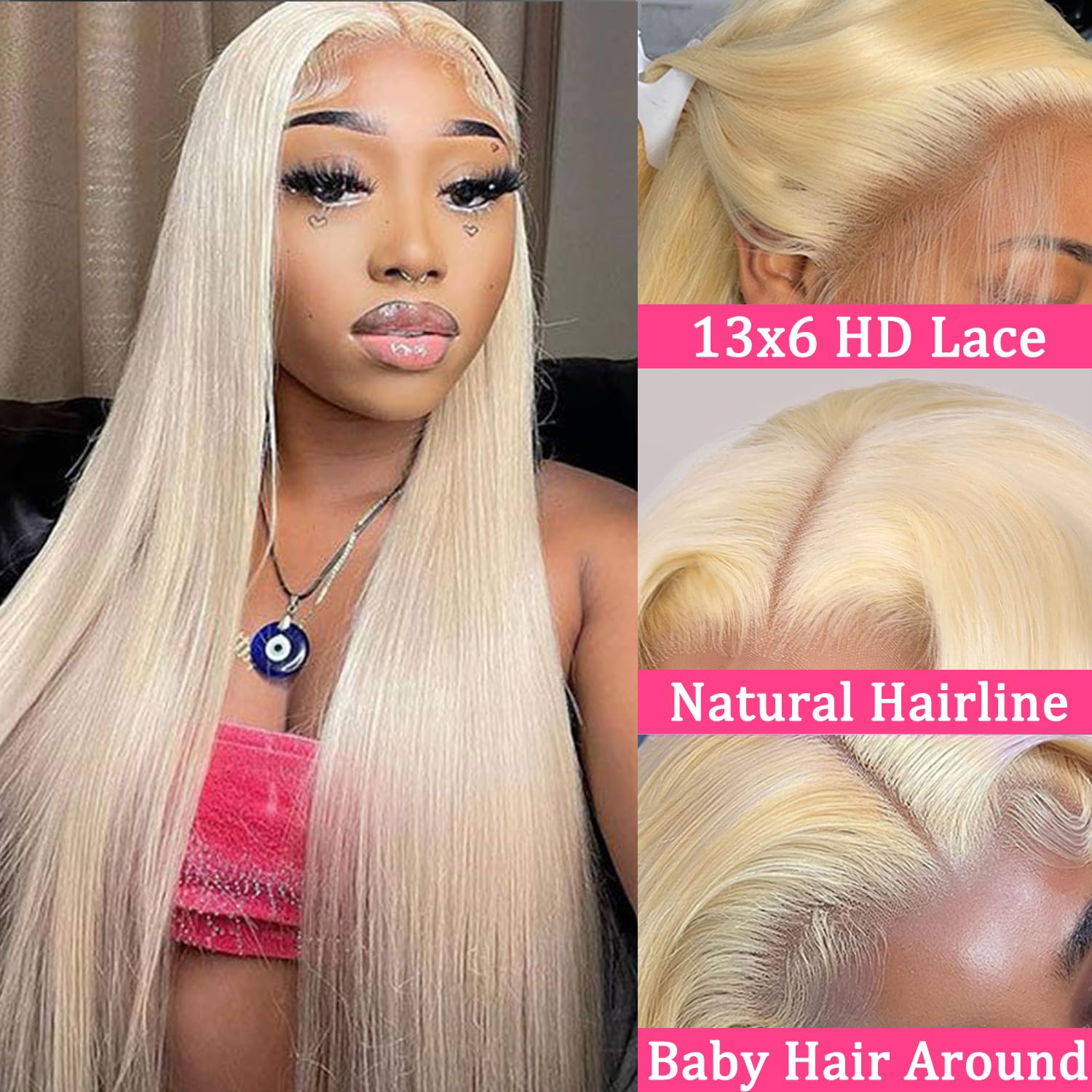 30 Inch 613 Blonde Human Hair Wig - 13x6 HD Transparent Lace Front Wig with Pre-Plucked Hairline & Baby Hair - 200% Density Straight Blonde Lace Front Wigs for Women - Perfect for Daily Wear, Cosplay, and Special Occasions