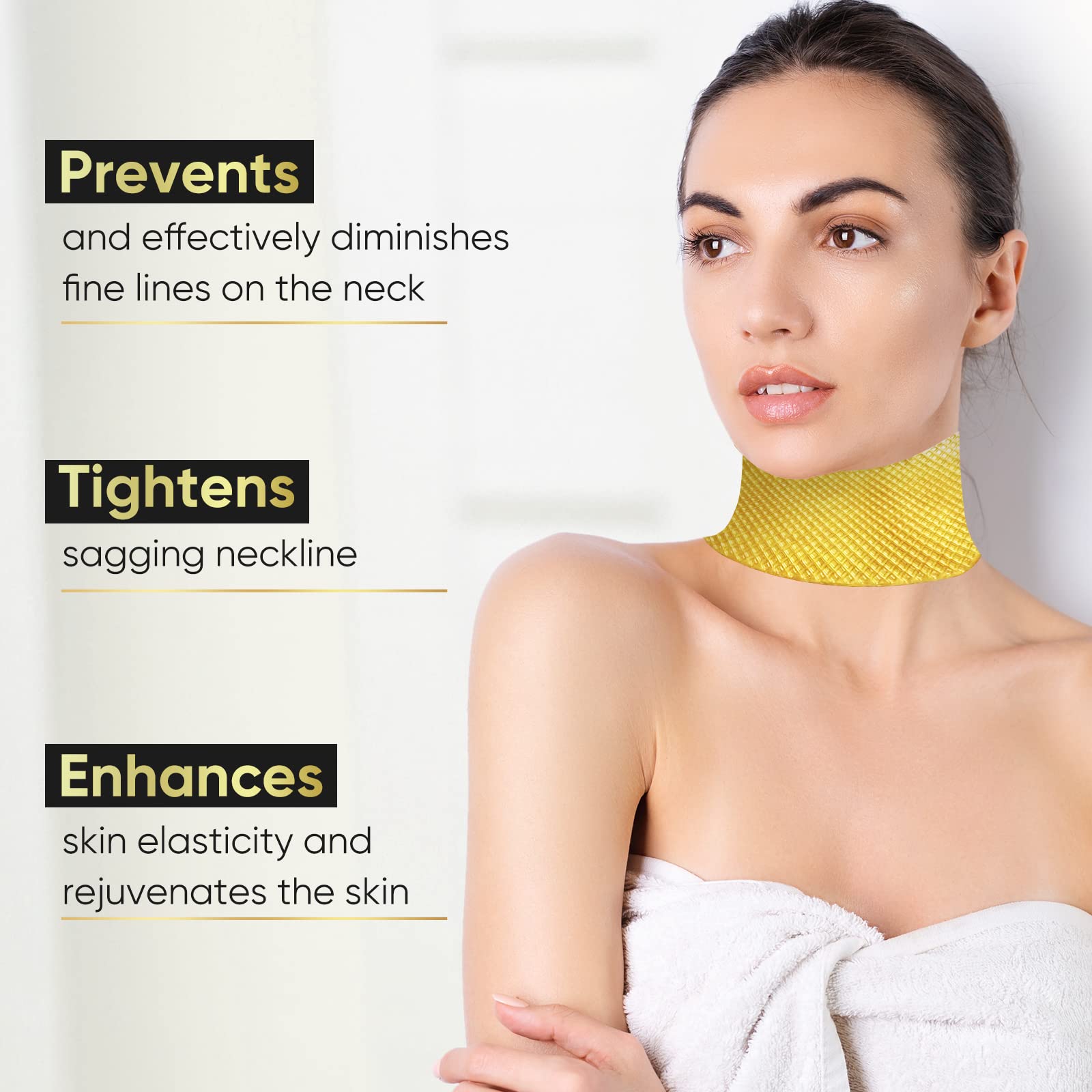 24K Gold Collagen Neck Wrinkle Patches - Firming, Tightening & Moisturizing Treatment for Neck Lines & Fine Lines Removal (5 PCS) - Anti-Aging Skincare for Women, Perfect for Night Care & Special Occasion Prep