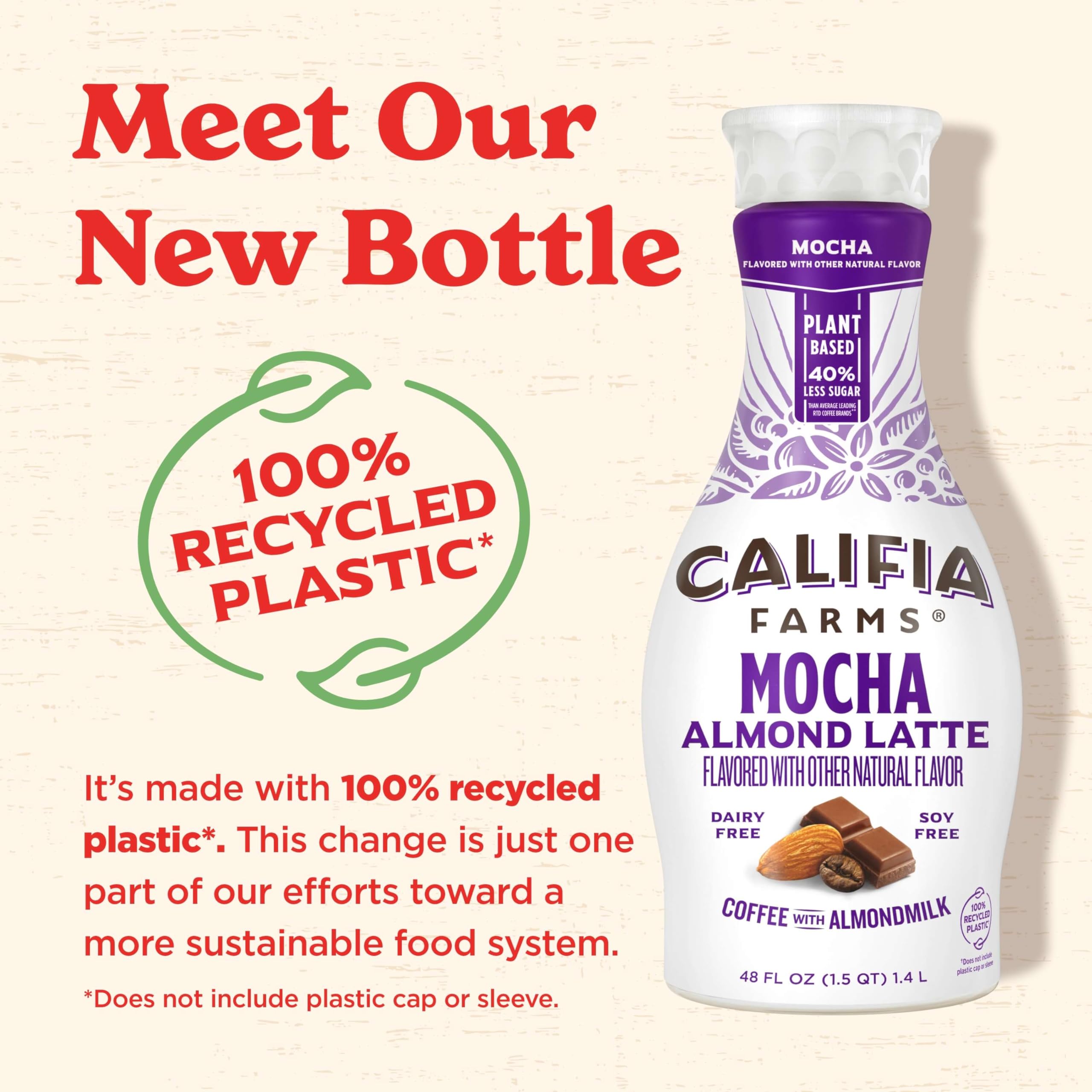 Califia Farms Mocha Cold Brew Coffee with Almond Milk - 48 Oz, 100% Arabica, Dairy Free, Vegan, Gluten Free, Non GMO, Plant Based Iced Coffee - Perfect for Breakfast, Office, or On-the-Go Refreshment