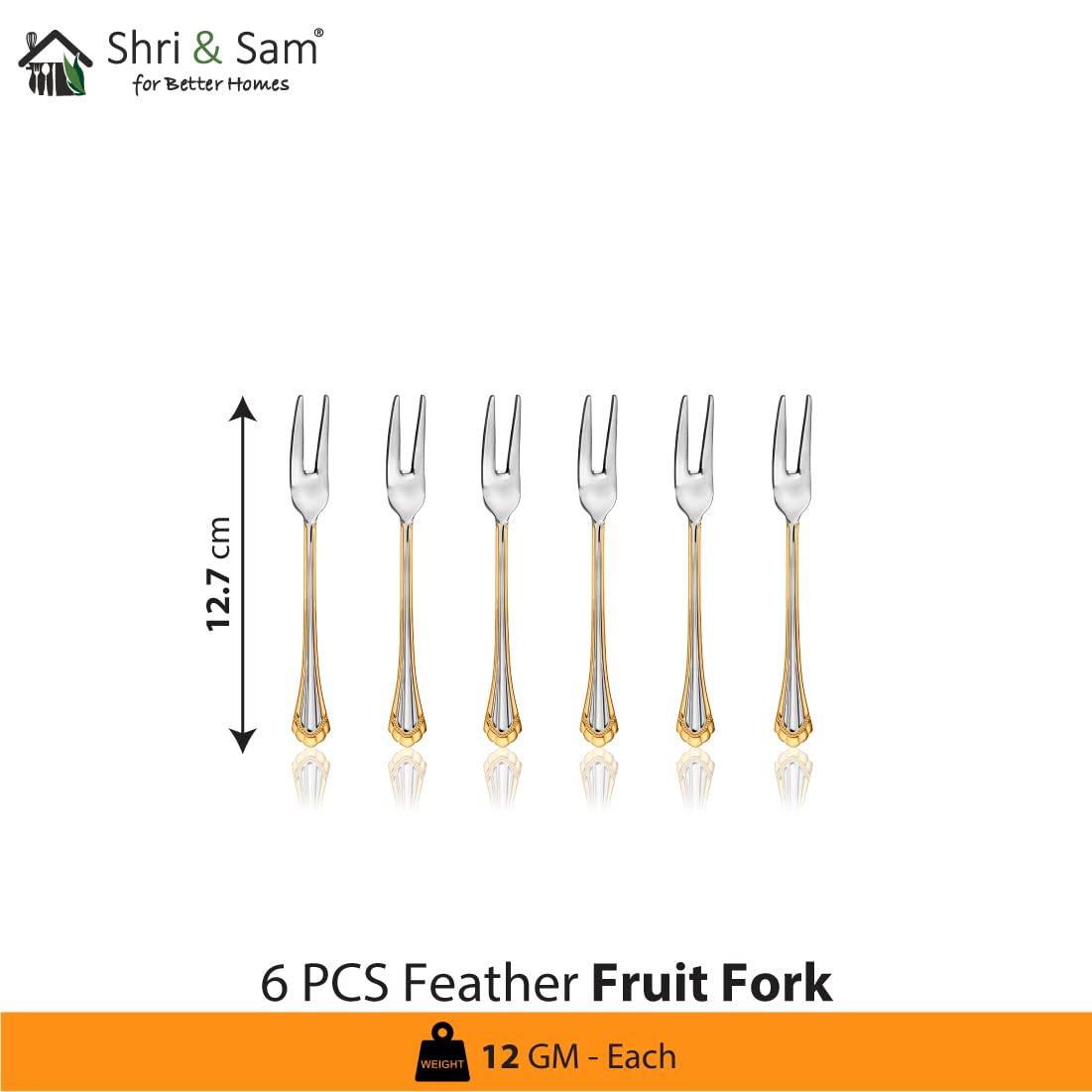 Stainless Steel Feather Fruit Forks Set of 6 - Elegant Dessert Forks for Parties, Weddings, and Fruit Platters