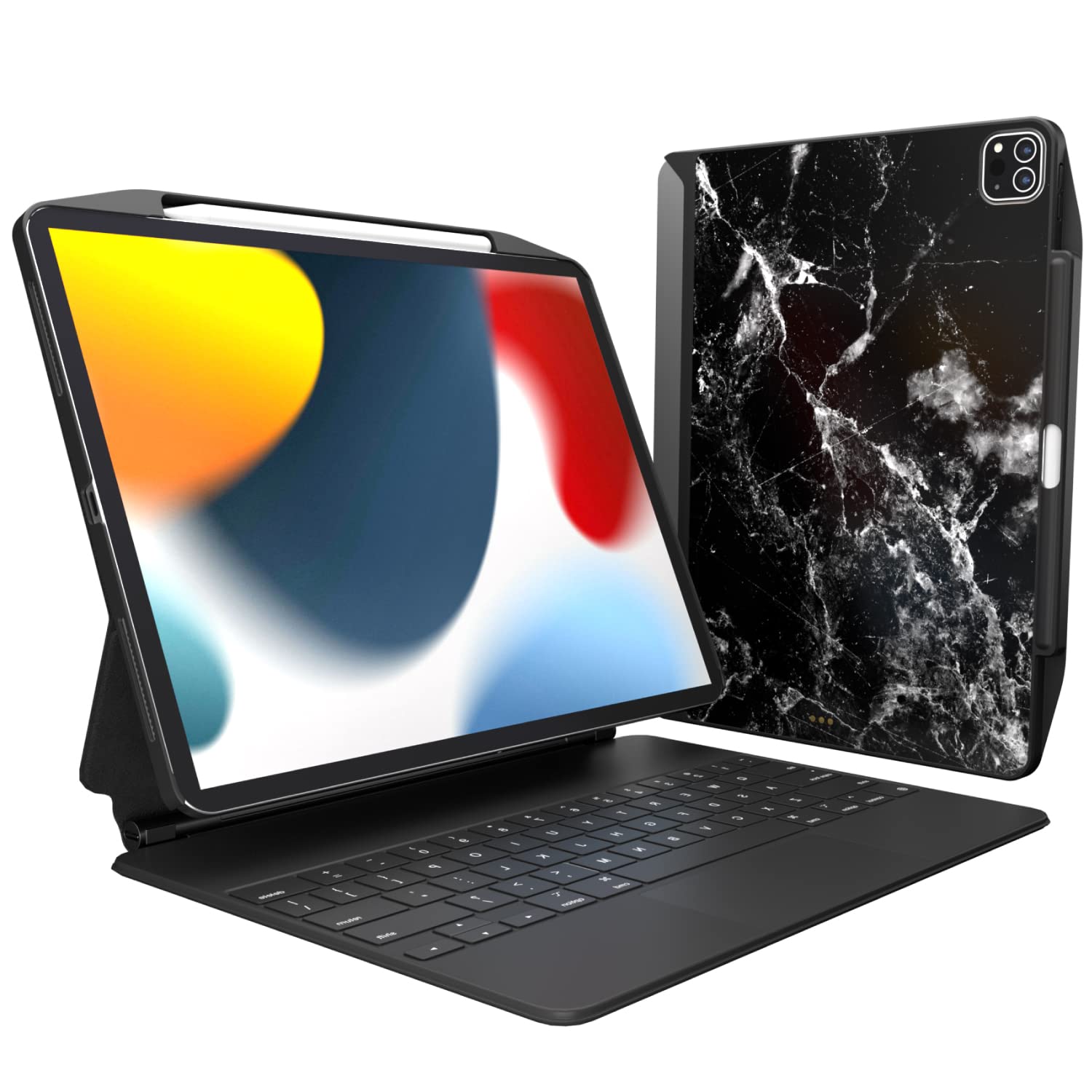 SwitchEasy CoverBuddy iPad Pro 12.9 Case (2021) with Pencil Holder - Black Marble for Work & Study