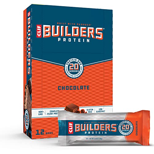 CLIF BUILDERS Protein Bars - Chocolate Flavor, 20g Protein, Gluten Free Snack (2.4 oz, 12 Pack) | Ideal for Post-Workout Recovery, Hiking & On-the-Go Nutrition