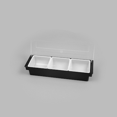 Bar Lux Black Plastic Condiment Caddy - 3 Compartment Organizer for Restaurants, Kitchens & Parties (19.5