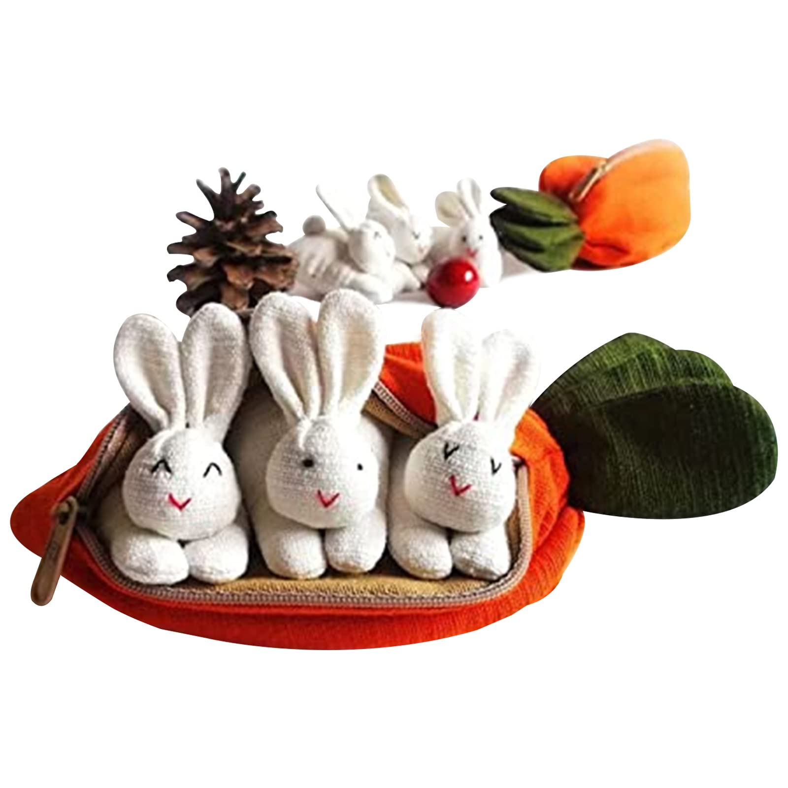 Hide and Seek Bunny Toys in Carrot Pouch - 3 Adorable Plush Bunnies with Zipper for Easter Gifts, Kids Play & Home Decor (Perfect for Easter Egg Hunts, Birthday Party Favors & Nursery Decorations)