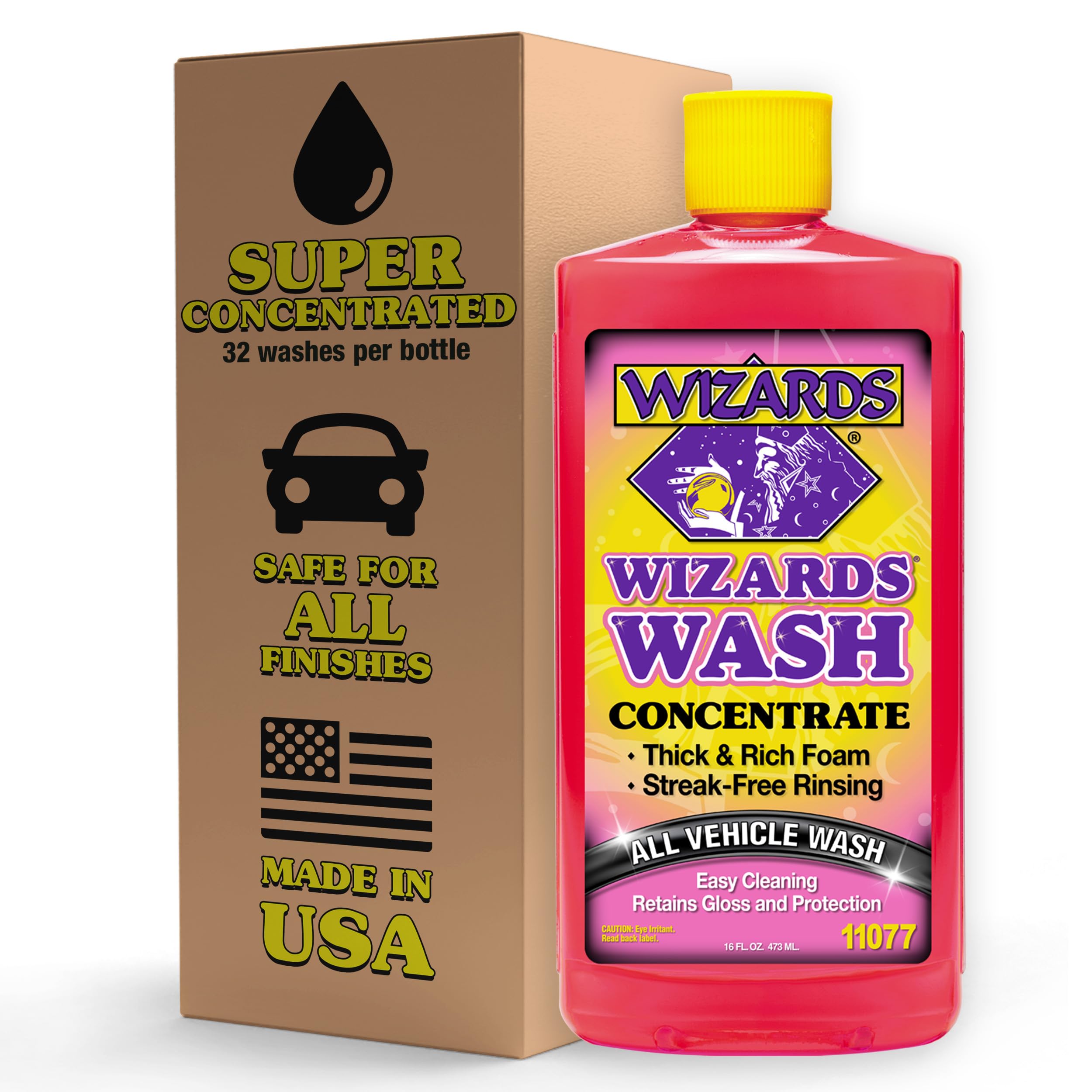 Wizards Car Wash - Super Concentrated No Salt Biodegradable Car Wash Soap (16 oz) - Thick Foam Formula for Cars, Trucks & Marine Vehicles - Perfect for Foam Cannon & Hand Washing at Home or Professional Detailing