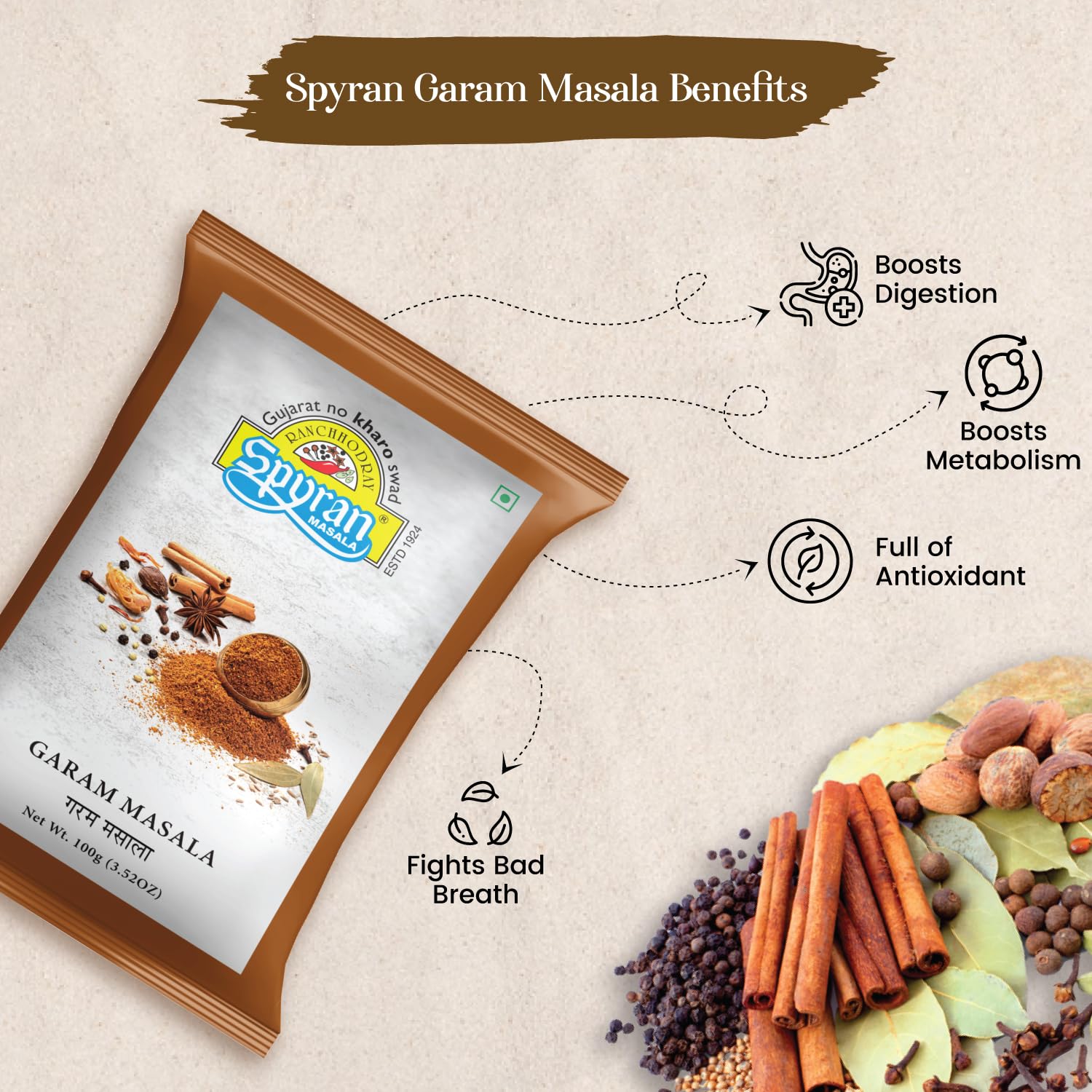 Authentic Indian Spice - 100% Natural Spyran Garam Masala Powder | No Onion, No Garlic, No Salt | 200g | Perfect for Curries, Biryani & Indian Cooking