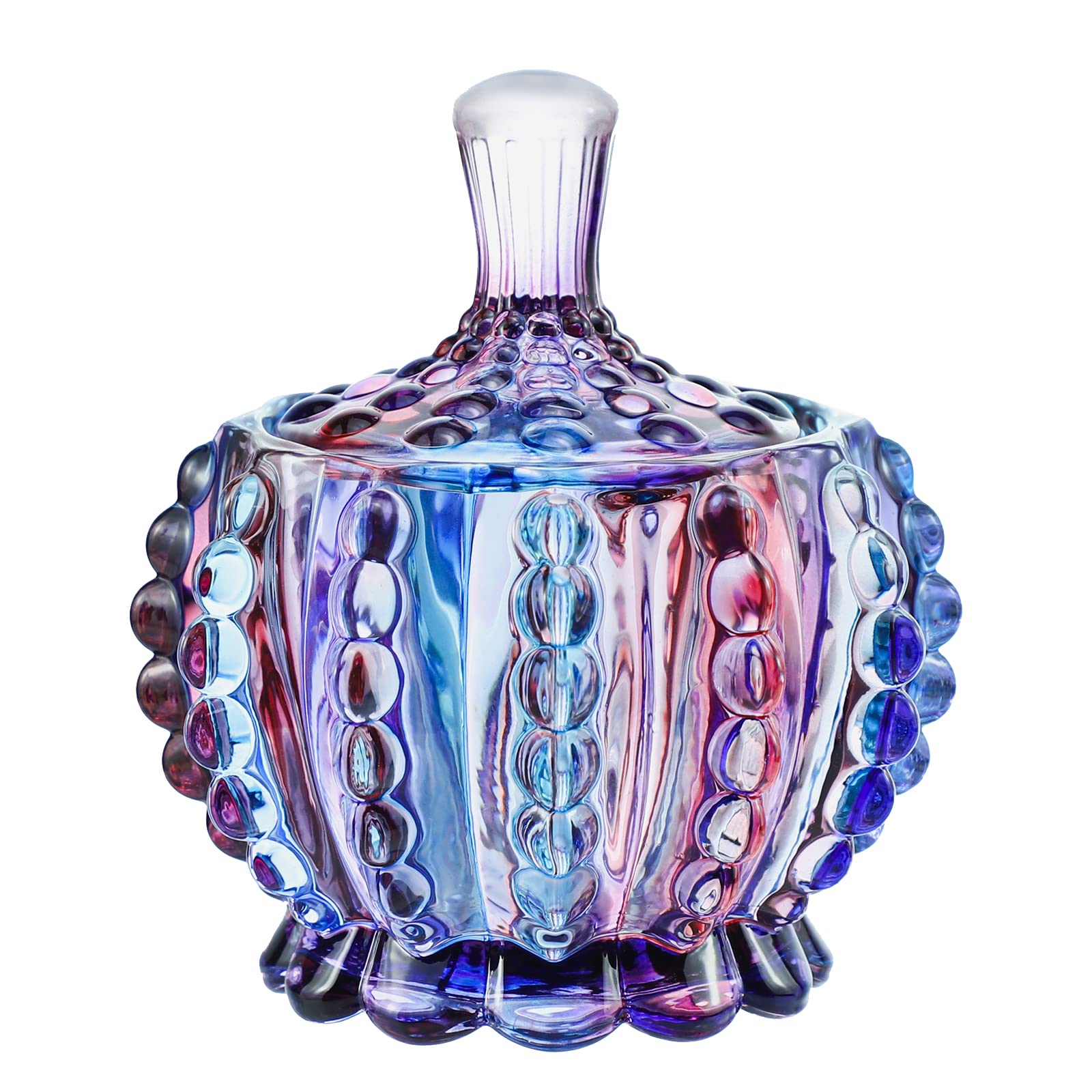 Royal Embossed Clear Glass Apothecary Jar with Lid - 7oz Candy Storage Container, Wedding Buffet Display, Jewelry Organizer & Food Jar - Elegant Purple Chain Design | Perfect for Home Decor, Party Favors & Gift Packaging