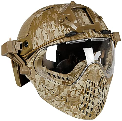 PJ Tactical Fast Helmet - Military Grade Full Face Protection for Airsoft, Paintball & Tactical Training | Detachable Face Shield & Goggles Included | Ideal for Outdoor Sports, Combat Simulation & Safety Gear Enthusiasts
