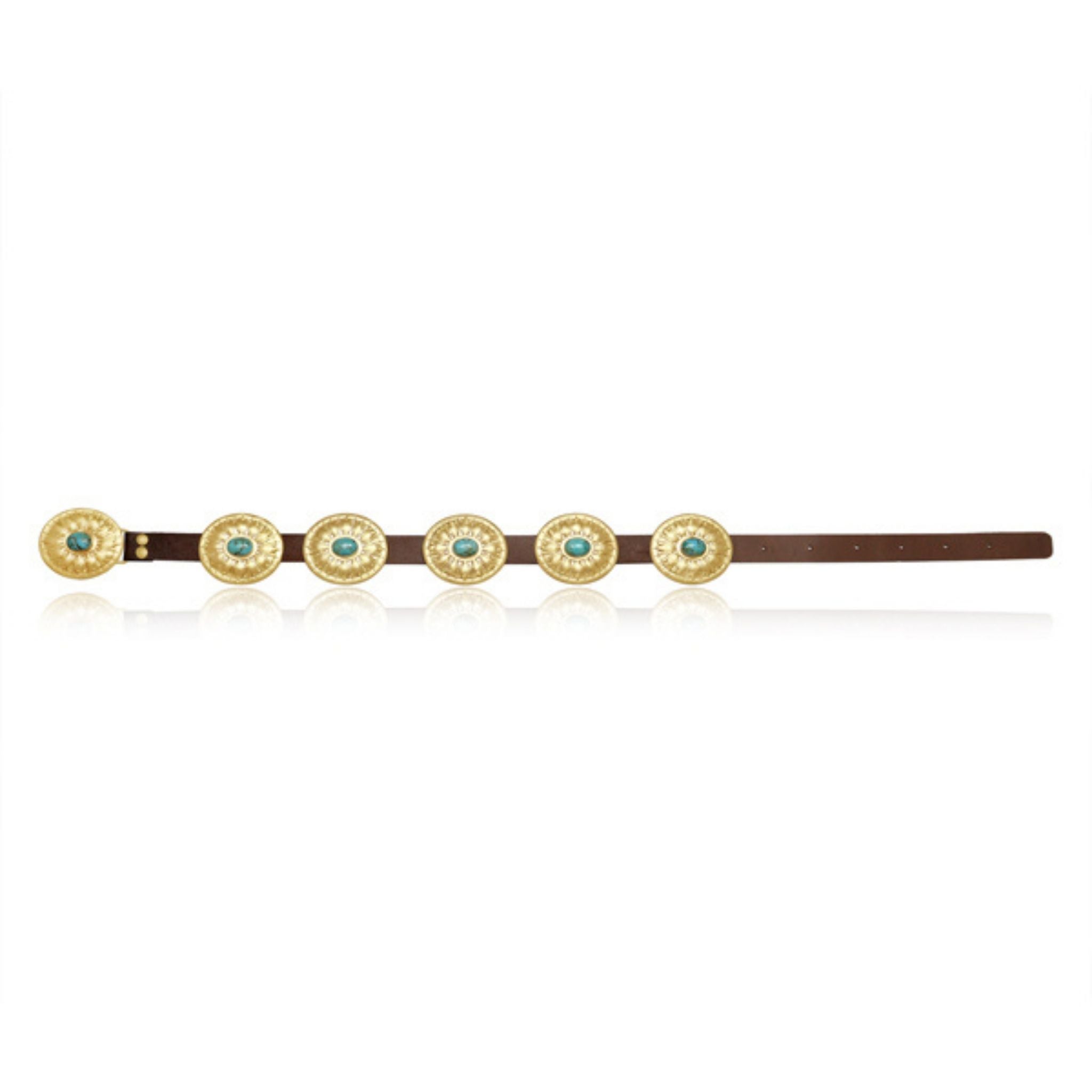Turquoise and Brass Concho Belt for Women | Handmade Western Style Leather Belt | Boho Fashion Accessory for Jeans, Dresses & Festival Outfits