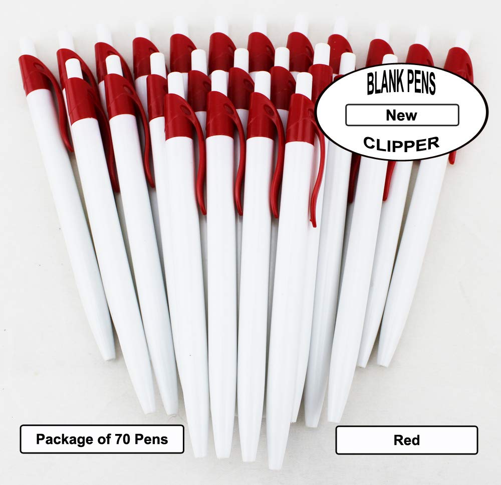 EZPENCILS & GIFTS - Bulk Blank White Body Pens with Black Ink - 70-Pack Clipper Pens with Red Clip - Perfect for Offices, Schools, and Corporate Gifts