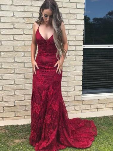 Elegant Burgundy Lace Mermaid Long Evening Prom Dress for Women | Sweet 16 Party Gown | Formal Homecoming Dance Dress | Perfect for Prom Night, Quinceañera & Special Occasions
