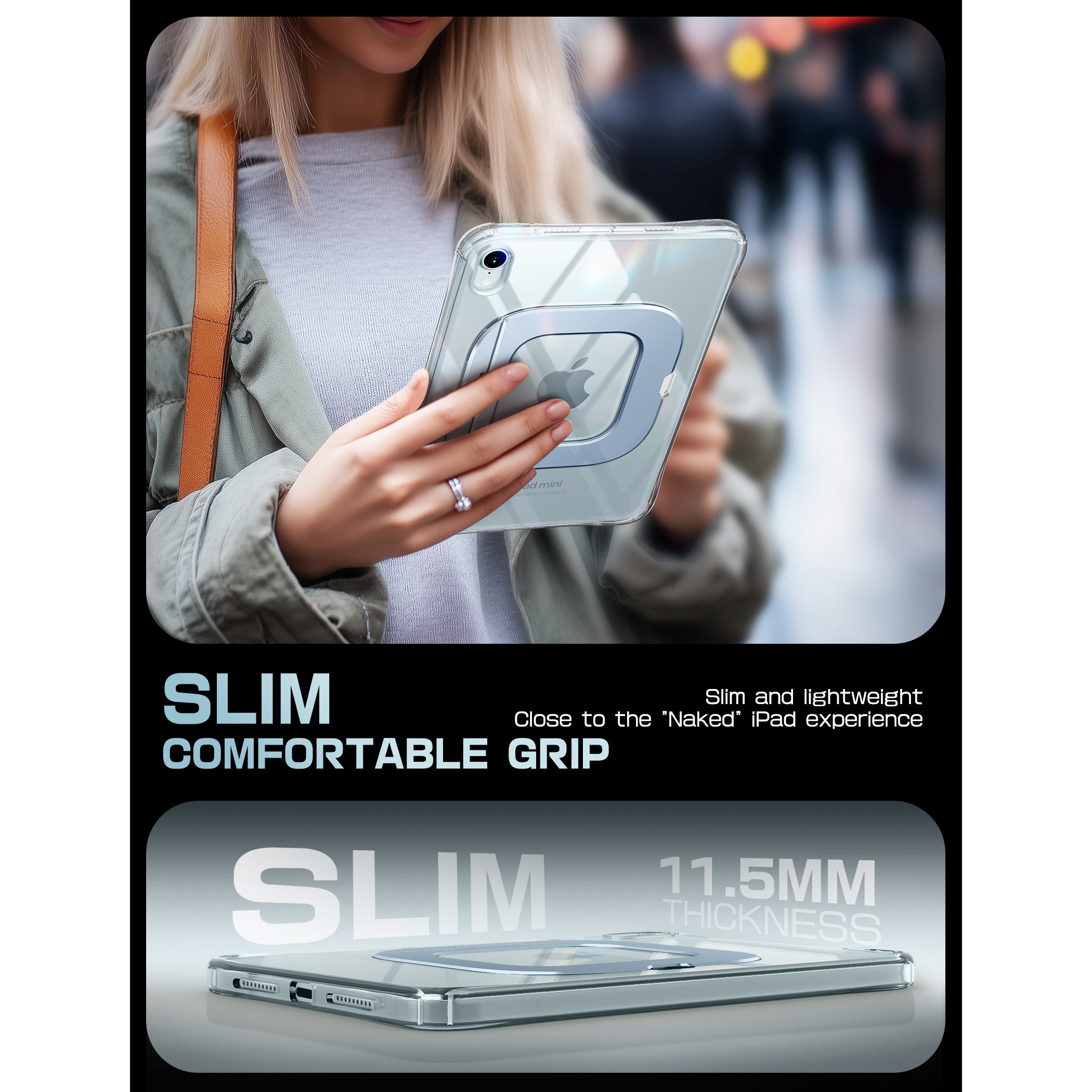 UB Prism Slim Clear Protective Case for iPad Mini 6/7 (8.3 Inch) - Lightweight Blue Transparent Cover for Reading, Travel & Everyday Use