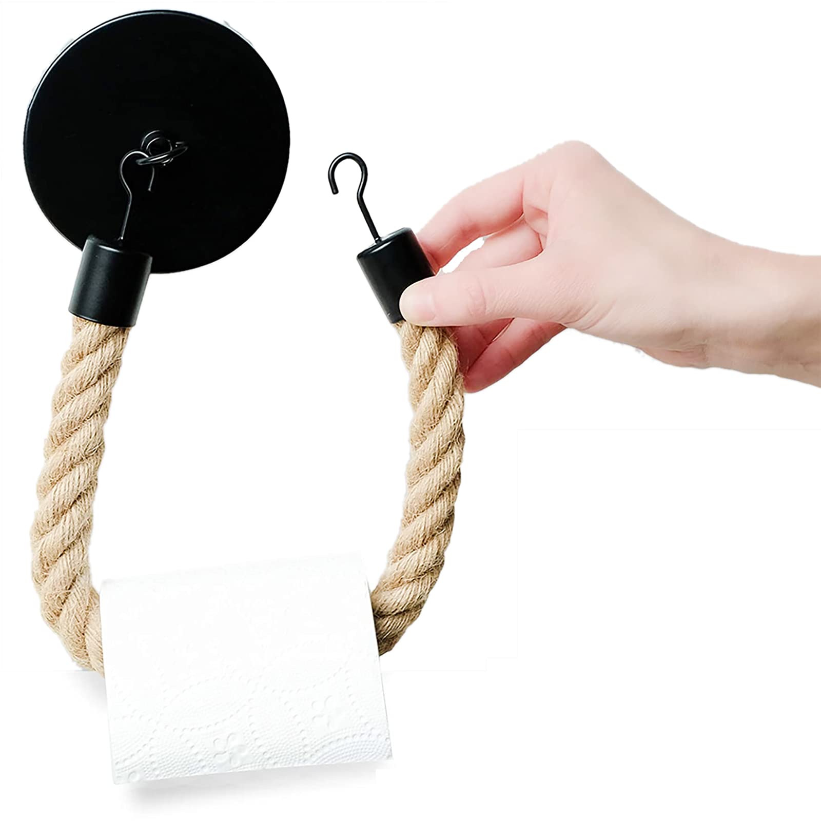 Nautical Hemp Rope Toilet Paper Roll Holder & Towel Ring - Wall Mounted Bathroom Tissue Holder with Rustic Rope Design for Coastal & Farmhouse Decor | Perfect for Beach House, Boat, and Vintage Style Bathrooms