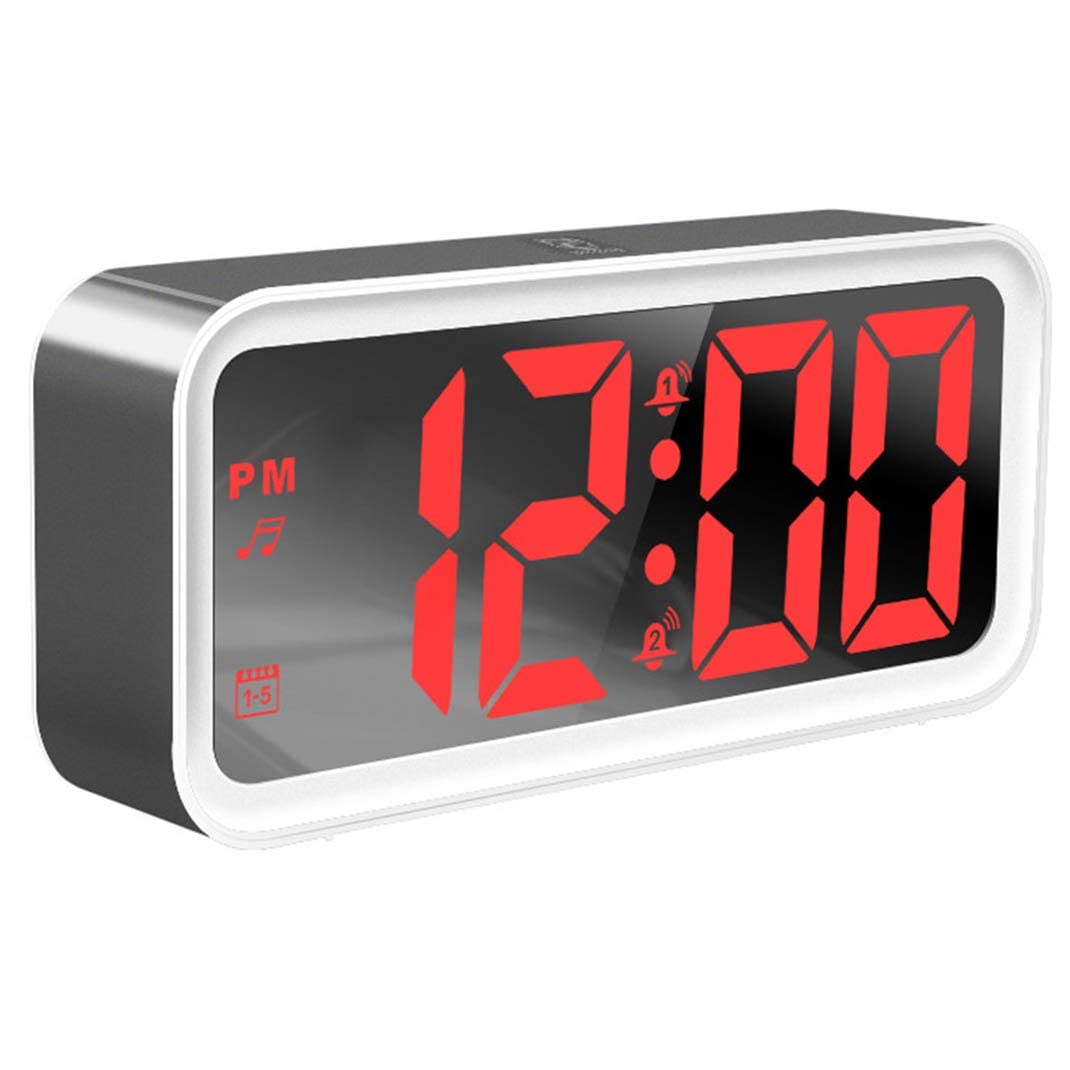 YPZ Multifunctional LED Mirror Alarm Clock with USB Charging, Large LCD Screen, Temperature Display & Music Alarm - Perfect for Bedroom, Office & Travel (Graywhite/Grayred)