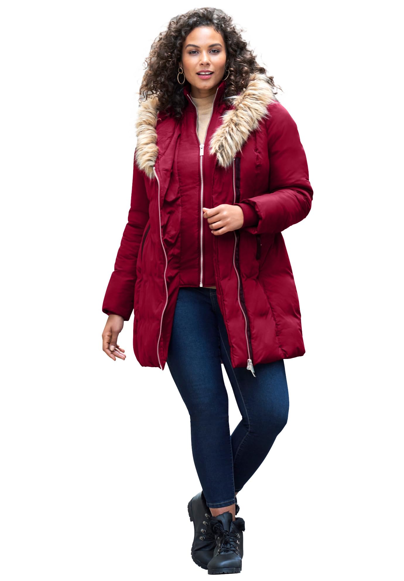 Roaman's Women's Plus Size Double Layer Puffer Coat - Warm Winter Jacket for Cold Weather, Water-Resistant & Windproof, Fashionable Outerwear for Casual Outings & Daily Commute