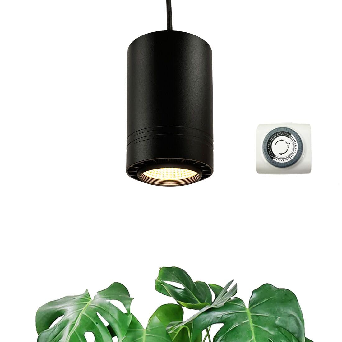 40W Full Spectrum Hanging Grow Light with Timer - Warm White LED Plant Light for Indoor Plants, Flowers, Herbs - 15FT Fabric Power Cord, Plug-in Pendant Light for Home Garden, Greenhouse & Hydroponics