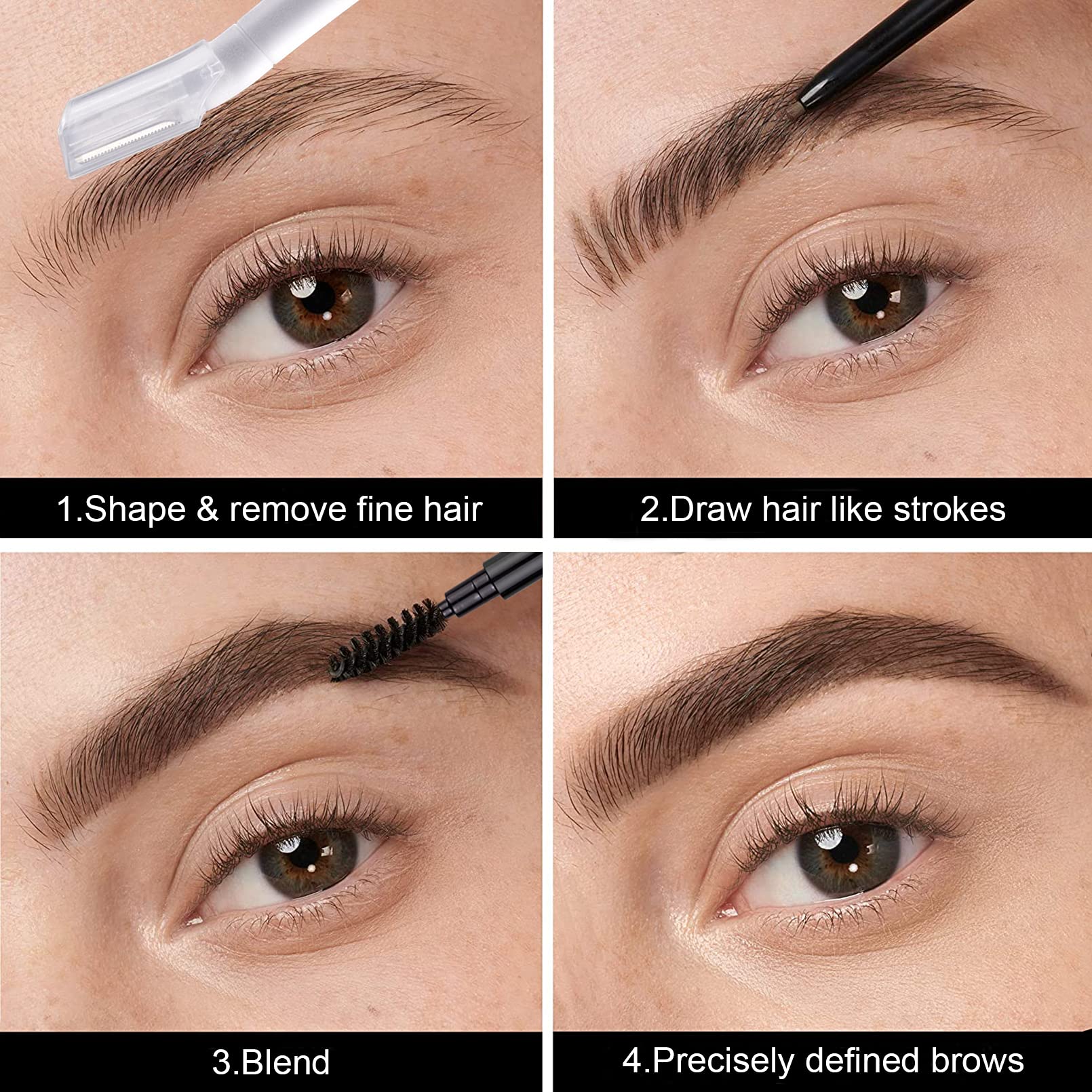 2 Packs Ultra Slim Eyebrow Pencil - Waterproof Micro Brow Definer with Eyebrow Razors, Long-Lasting & Precise Fine Tip for Perfect Brows (Dark Brown) - Ideal for Daily Makeup, Travel & On-The-Go Touch Ups