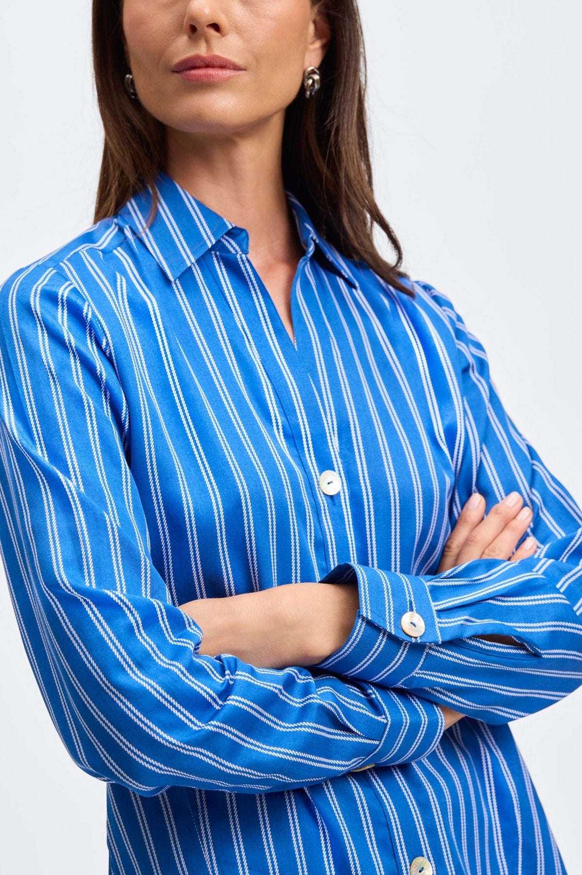 Paityn Rope Stripe Long Sleeve Shirt for Women - Casual Button Down Blouse with Striped Pattern - Perfect for Office, Date Night & Fall Layering