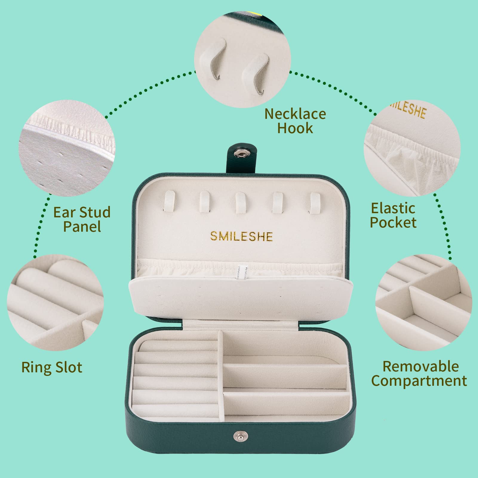 Smileshe PU Leather Jewelry Box - 2 Layer Portable Travel Organizer for Rings, Earrings, Necklaces & Bracelets - Compact Storage Case for Women's Jewelry Display & Travel Accessories