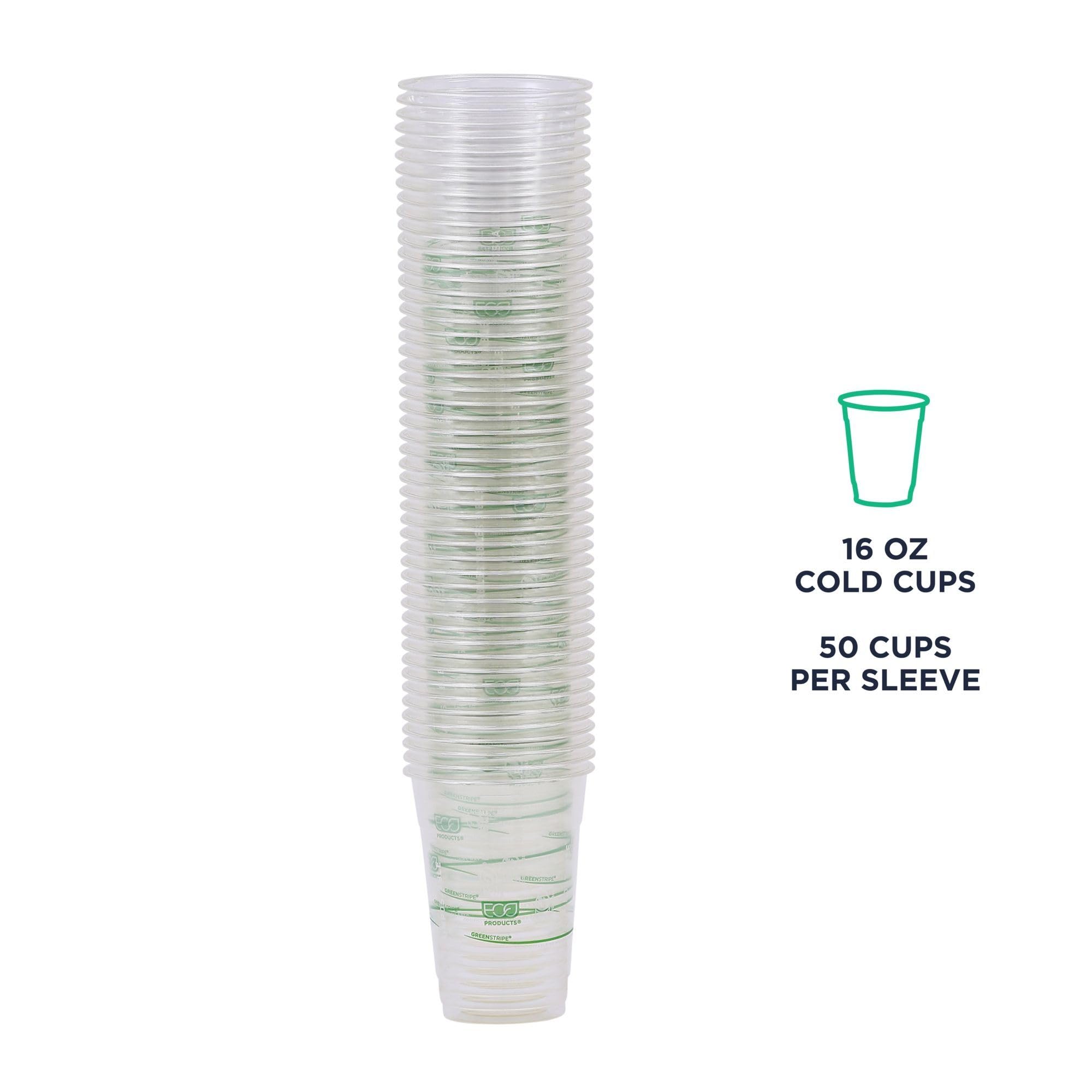 ECO PRODUCTS GreenStripe Clear Compostable 16oz PLA Plastic Cups - 1000 Count | Plant-Based Disposable Cold Drink Cups for Parties, Picnics & Events | BPI Certified & ASTM Compliant Eco-Friendly Compostable Cups | Perfect for Iced Coffee, Smoothies, Juices & Snacks