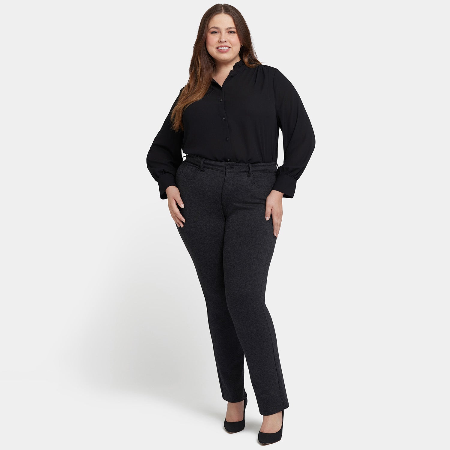 Plus Size Marilyn Straight Pants in Charcoal Heather - Comfortable & Stylish Women's Trousers for Work, Office & Casual Wear