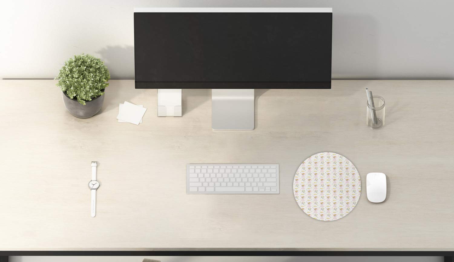 Ambesonne Summer Mouse Pad - Abstract Hand Drawn Lemonade Design, Non-Slip Thick Rubber Gaming Mousepad, 8 Inch Round Multicolor Computer Accessory - Perfect for Office, Gaming & Home Use